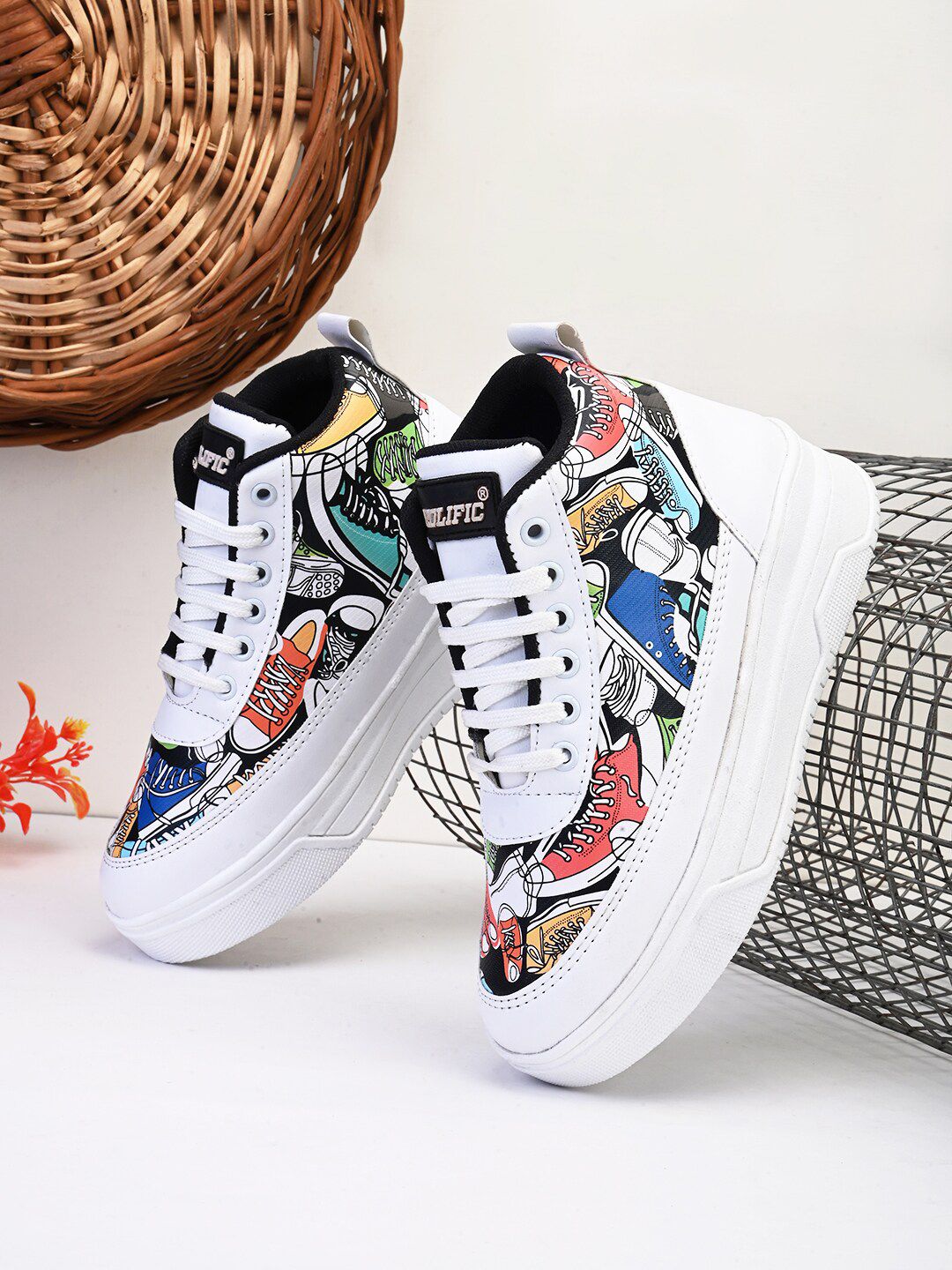 Prolific Women Printed Mid-Top Flatform Sneakers