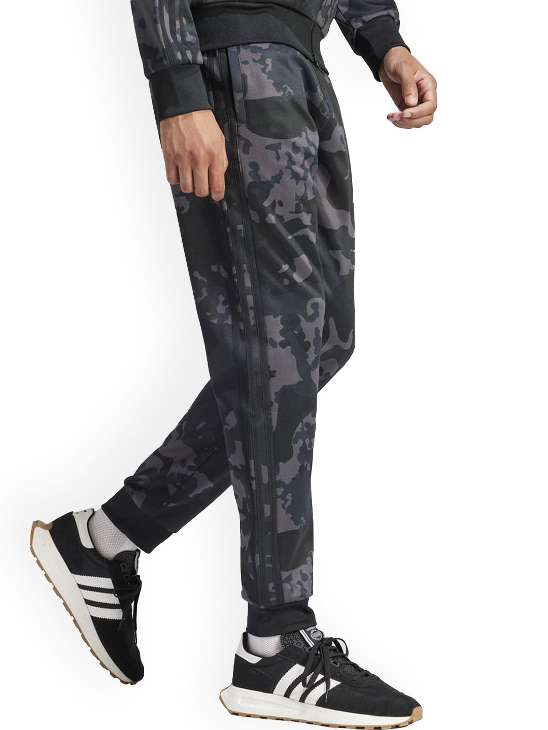 Grey Track Pants Camo Extreme Parachute Camo Panel Track Pants Grey BoohooMAN Grey Trousers  Shorts VogaCloset Oman
