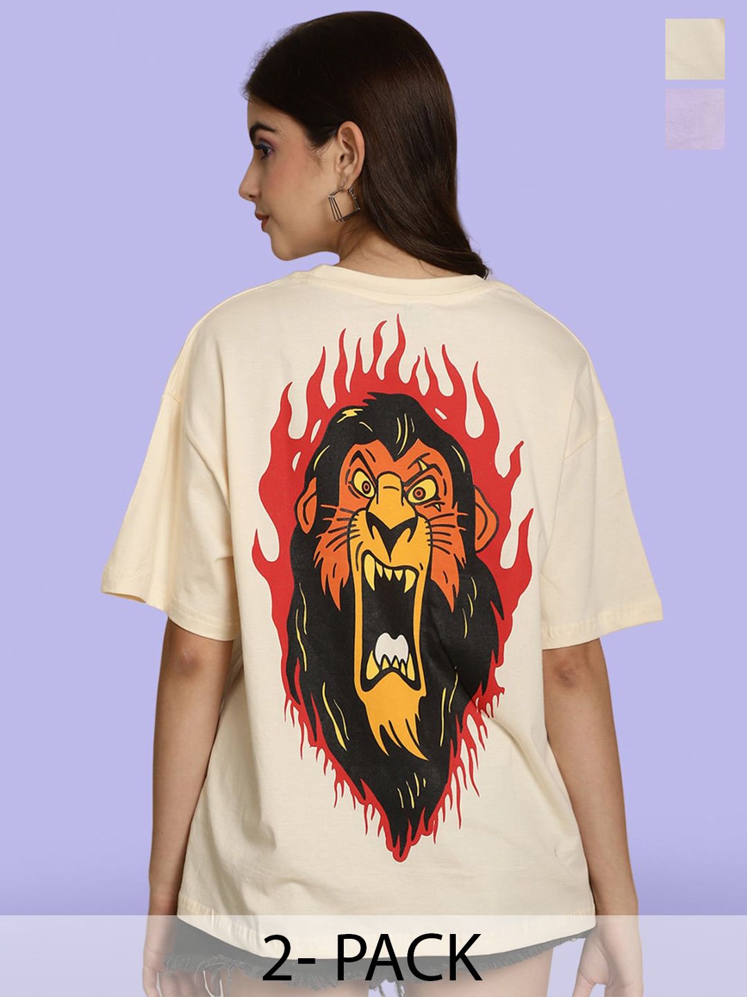 Fabflee Women Multicoloured 2 Printed Drop-Shoulder Sleeves T-shirt Price in India