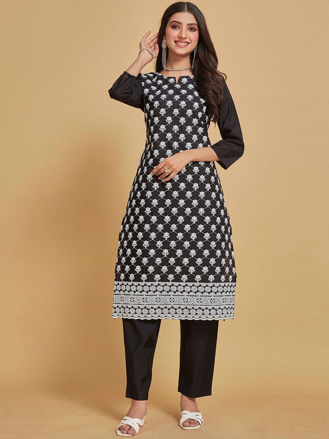 Sangria Embroidered Pure Cotton Straight Kurta & Trousers Price in India