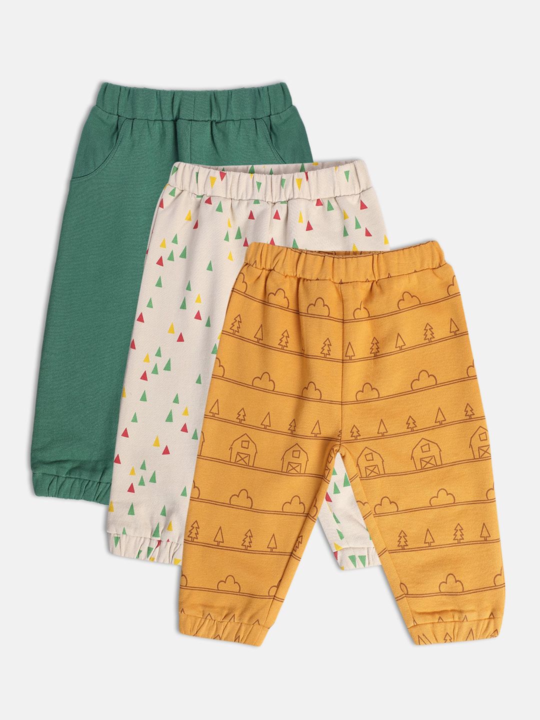 MINI KLUB Boys Pack Of 3 Conversational Printed Pure Cotton Joggers