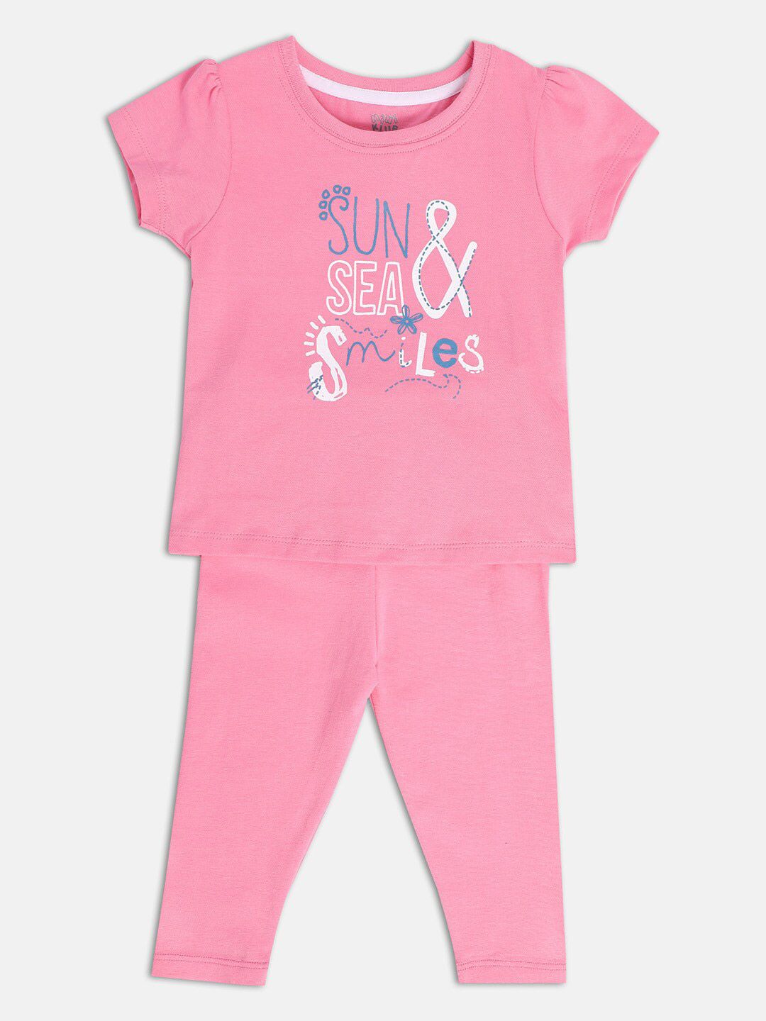 MINI KLUB Infants Girls Pack OF 2 Graphic Printed Pure Cotton T-shirt & Trousers