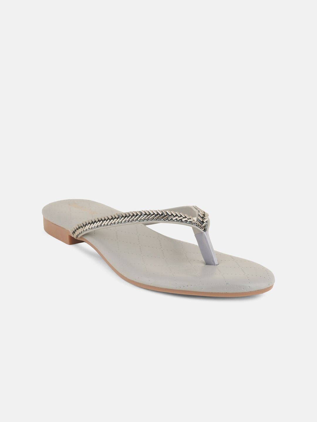 HEELSNFEELS Women Grey Party T-Strap Flats Price in India