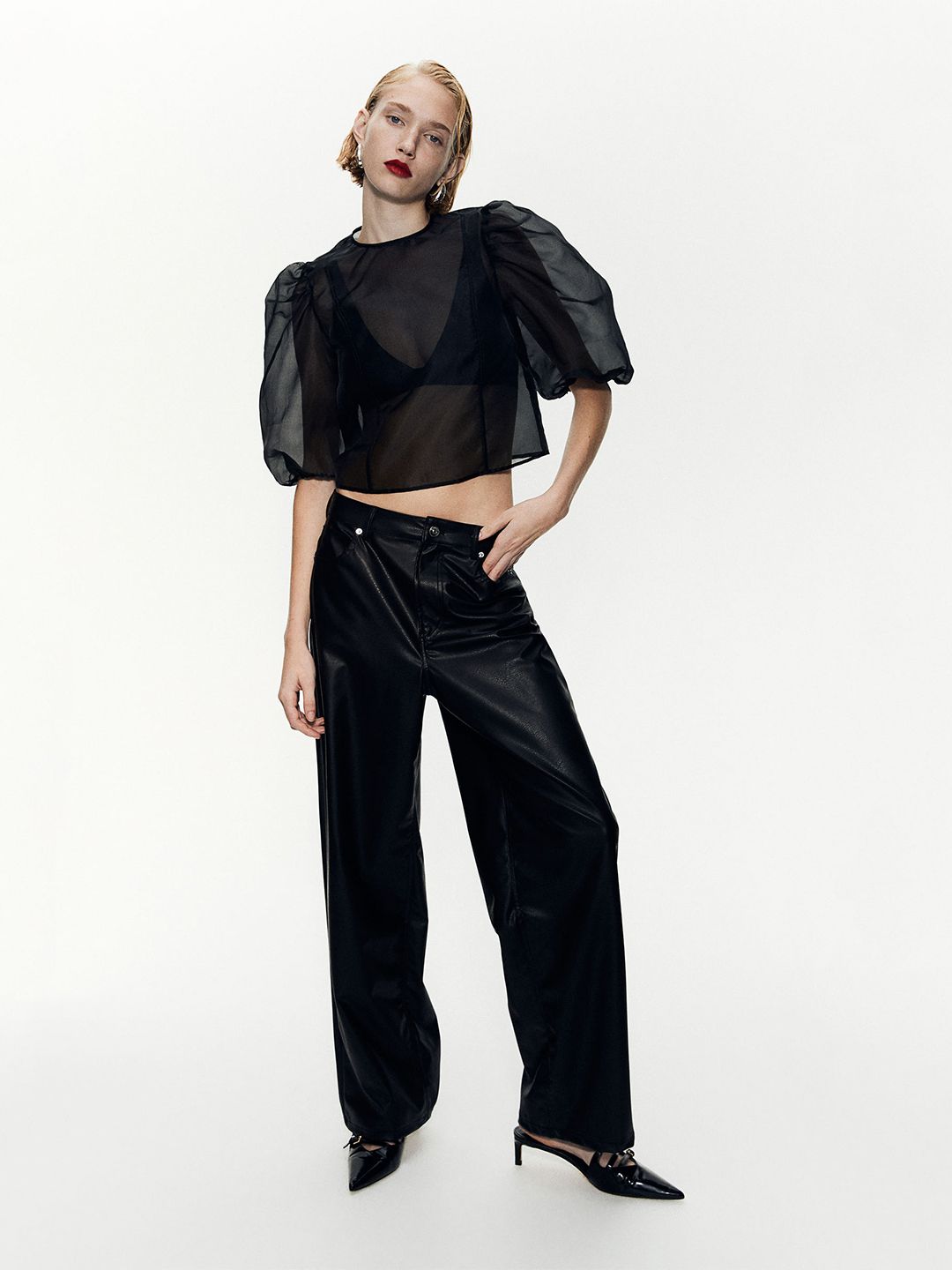 H&M Puff-Sleeved Organza Top