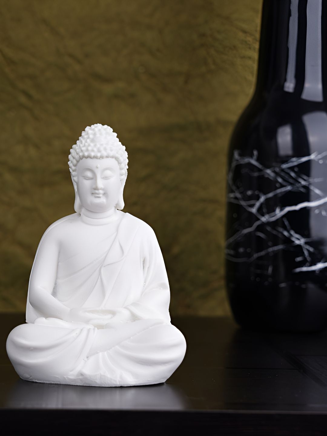 Vikarafty Premium Meditation/Dhyan Buddha White Polyresin Natural Living Room Hand-Crafted Small Showpiece - 5.5 Inches