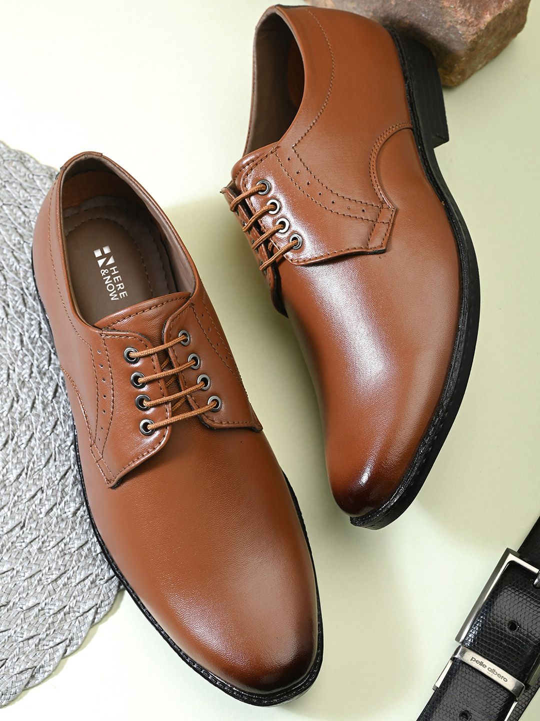 HERE&NOW Men Tan Brown Round Toe Formal Derbys