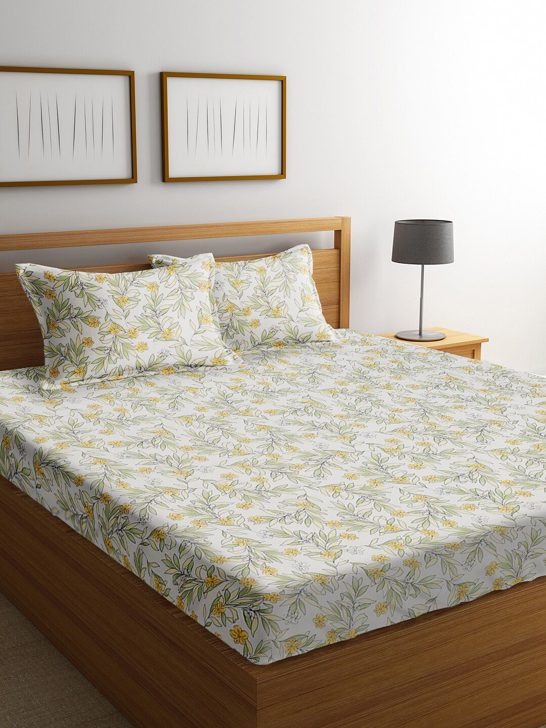 RAGO RAGO White Floral Microfiber 210 TC Fitted Queen Superfine Bedsheet with 2 Pillow Covers-230 x 250 cm