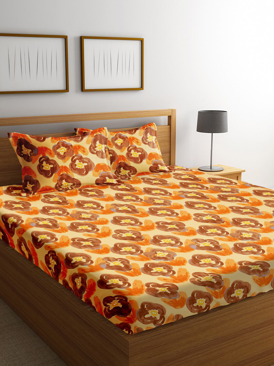 RAGO RAGO Yellow Floral Microfiber 210 TC Fitted Queen Superfine Bedsheet with 2 Pillow Covers-91 x 98 inches