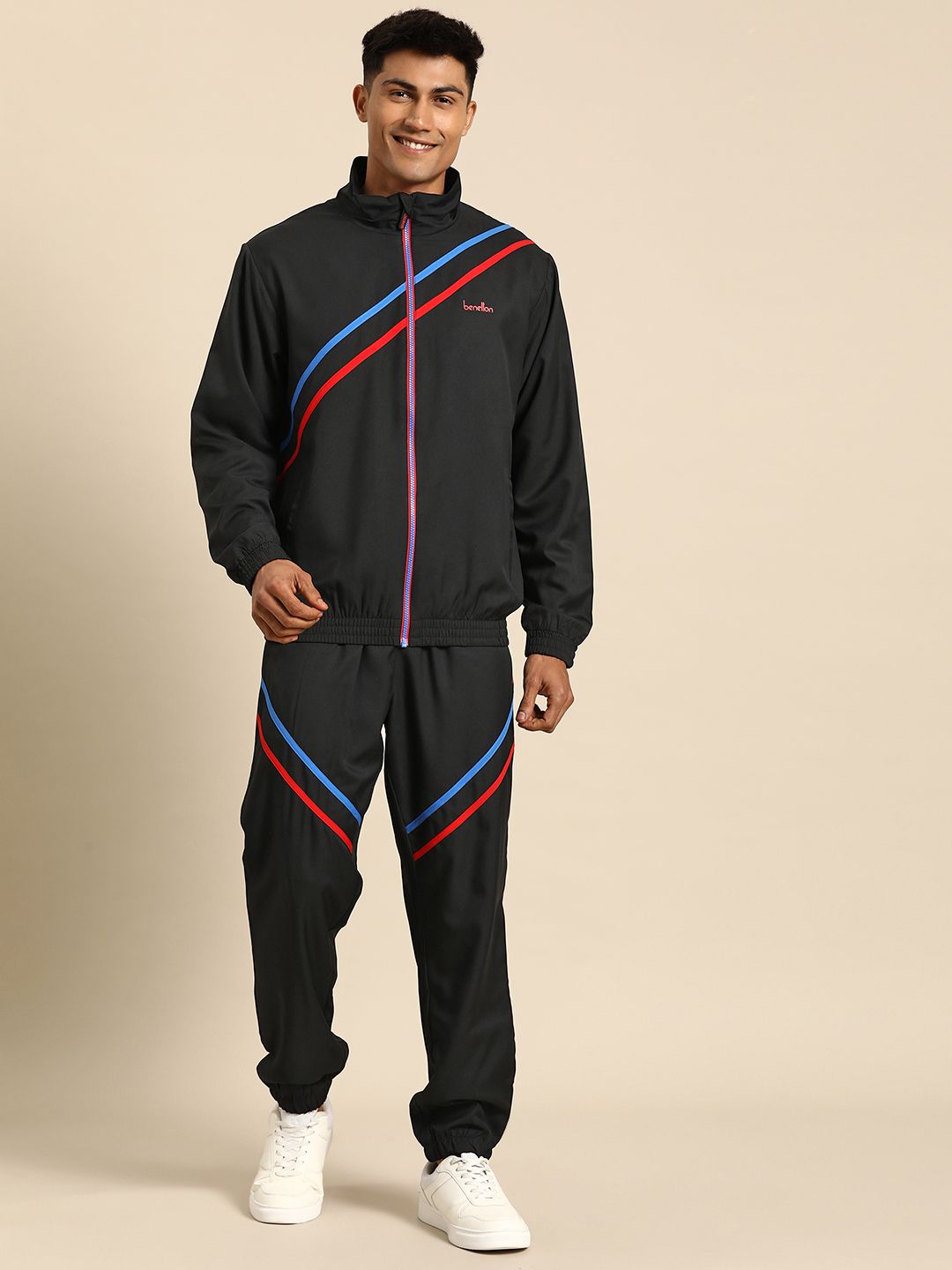 United Colors of Benetton Shoulder Tape Detail Mock Neck Tracksuit
