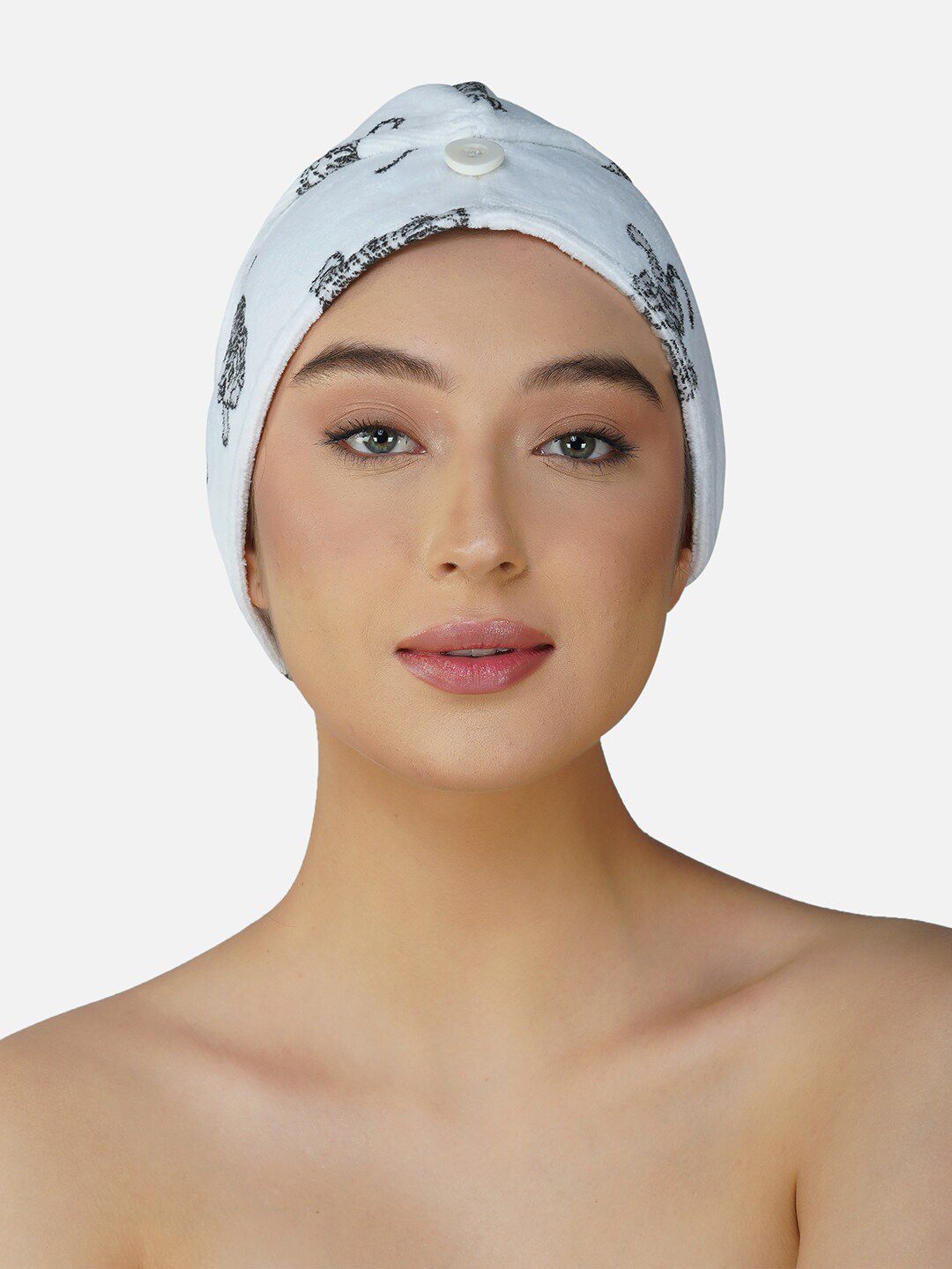 RANGOLI Grey Pure Cotton Printed 400 GSM Hair Towel Wrap