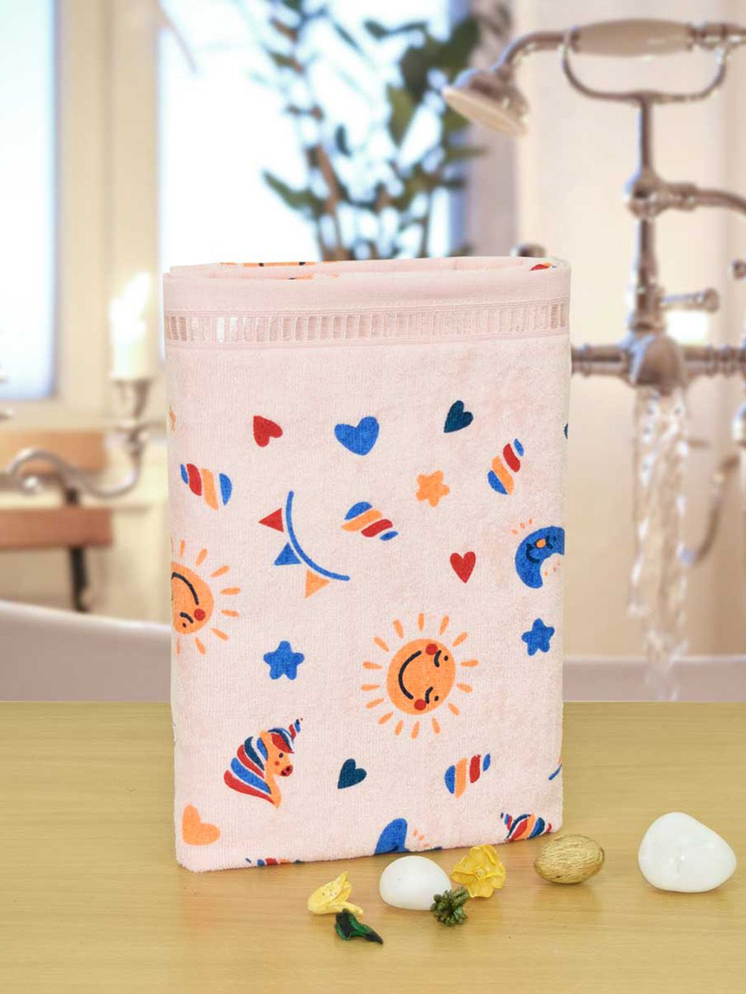 RANGOLI Peach Coloured Printed Cotton 380 GSM Bath Towel
