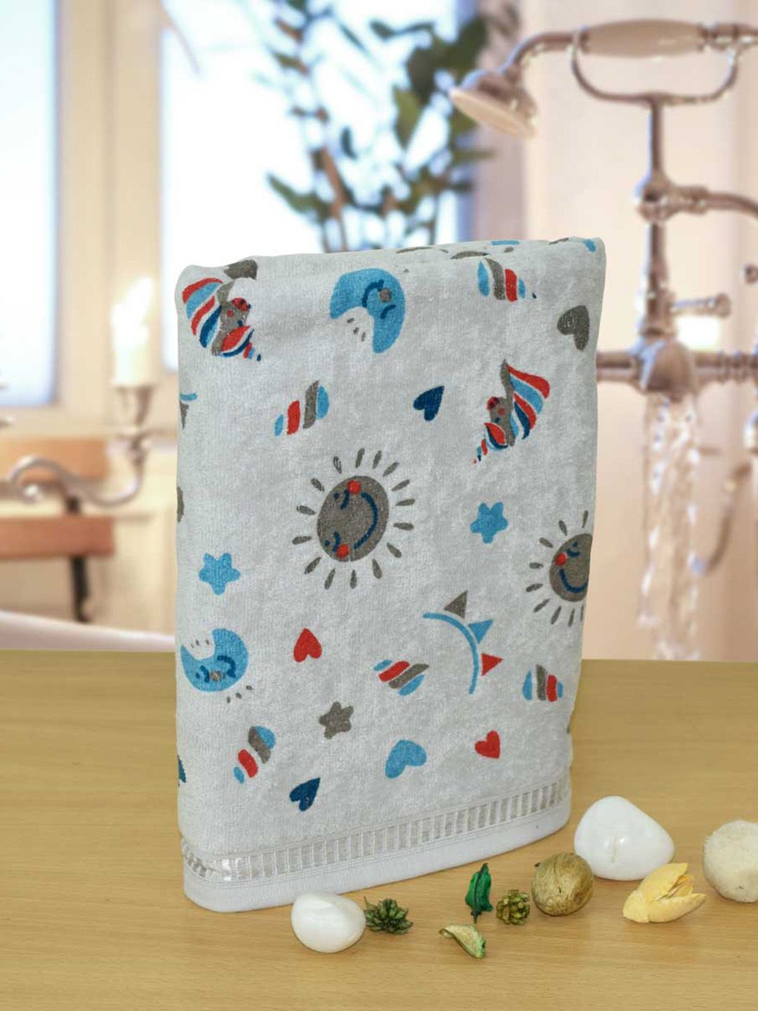 RANGOLI Grey Printed Cotton 380 GSM Bath Towel