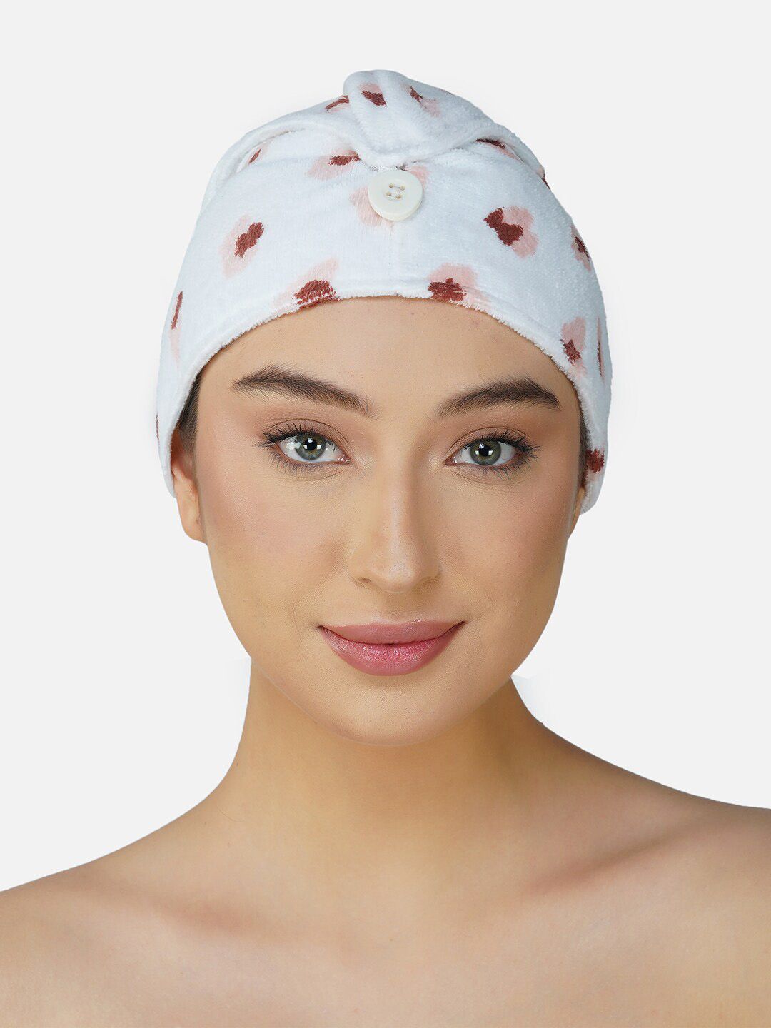 RANGOLI White & Peach Coloured Printed Pure Cotton 500 GSM Hair Towel Wrap