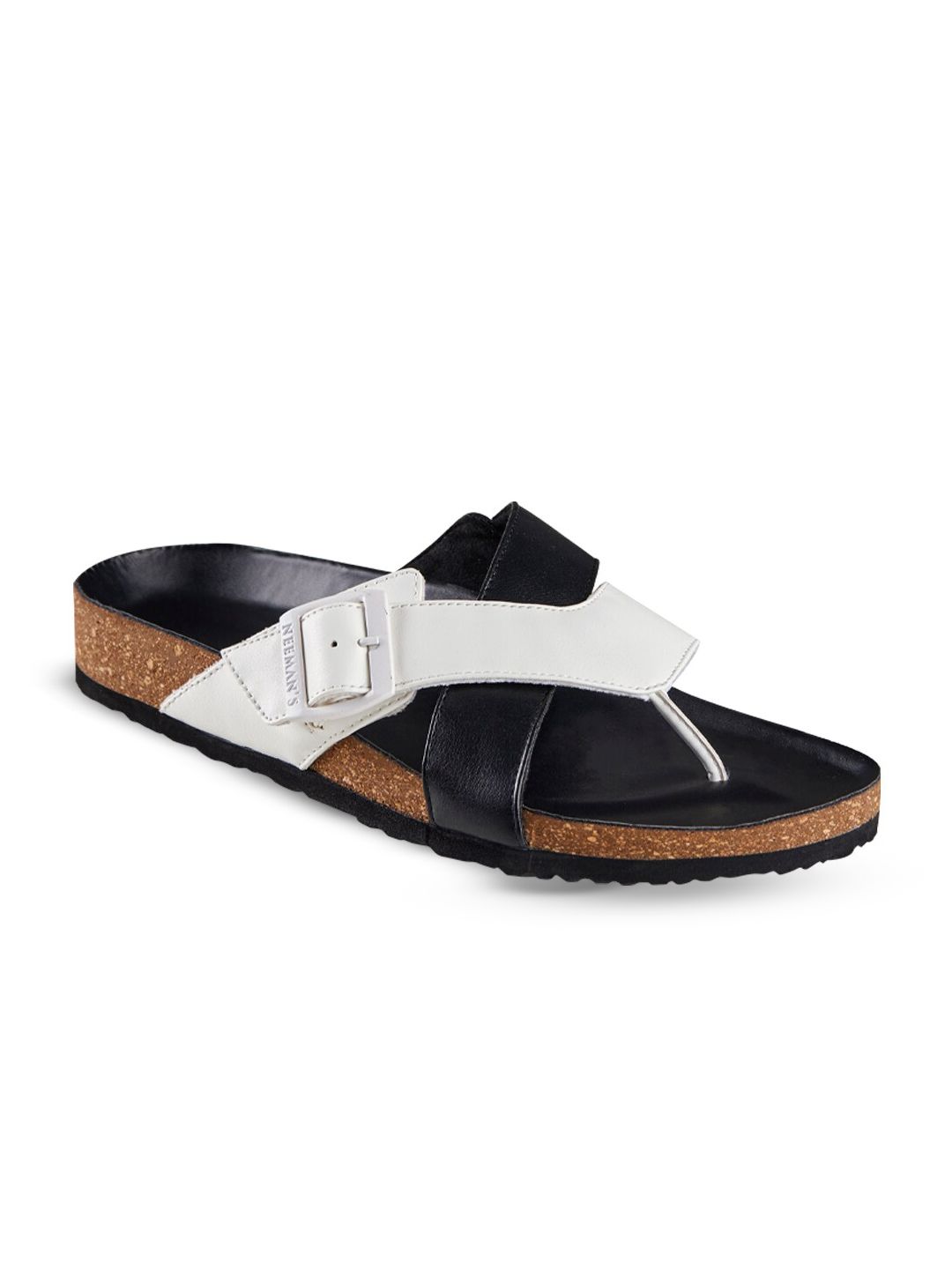 NEEMANS Men Cork Double Cross Strap Comfort Sandals With Buckle Detail