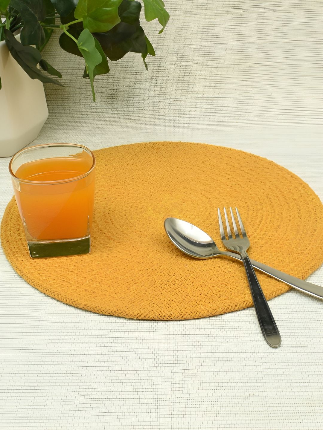 HOMADORN 6 Pieces Yellow Braided Pure Cotton Round Reversible Table Placemats