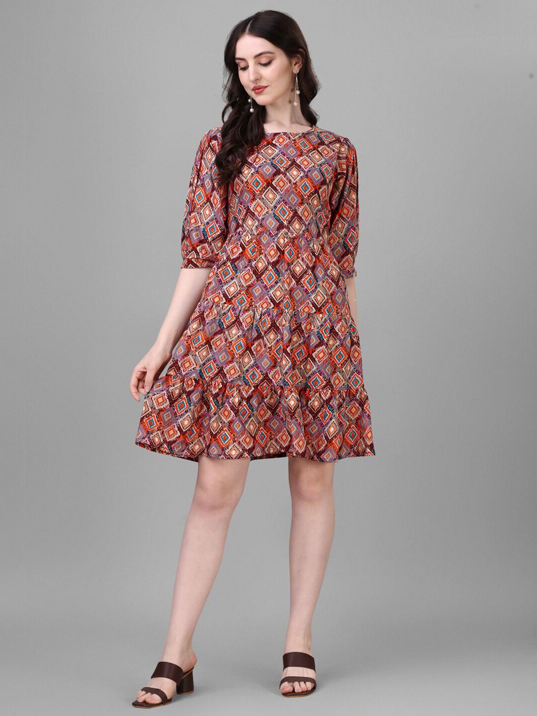 Kinjo Geometric Printed A-Line Dress Price in India