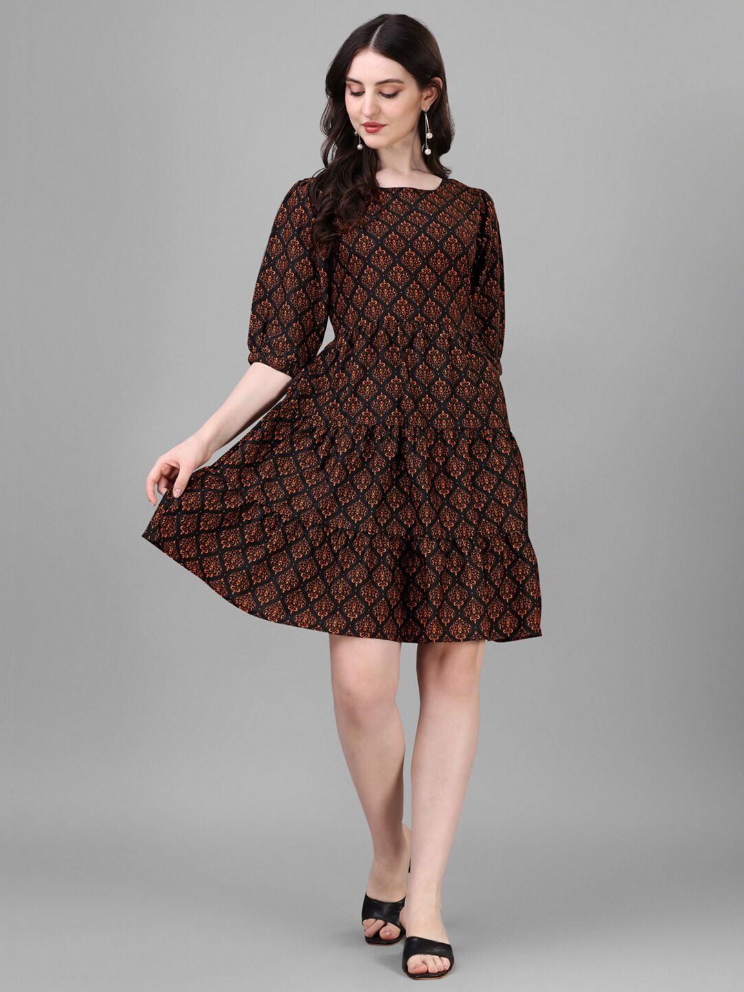 Kinjo Ethnic Motifs Printed A-Line Dress Price in India