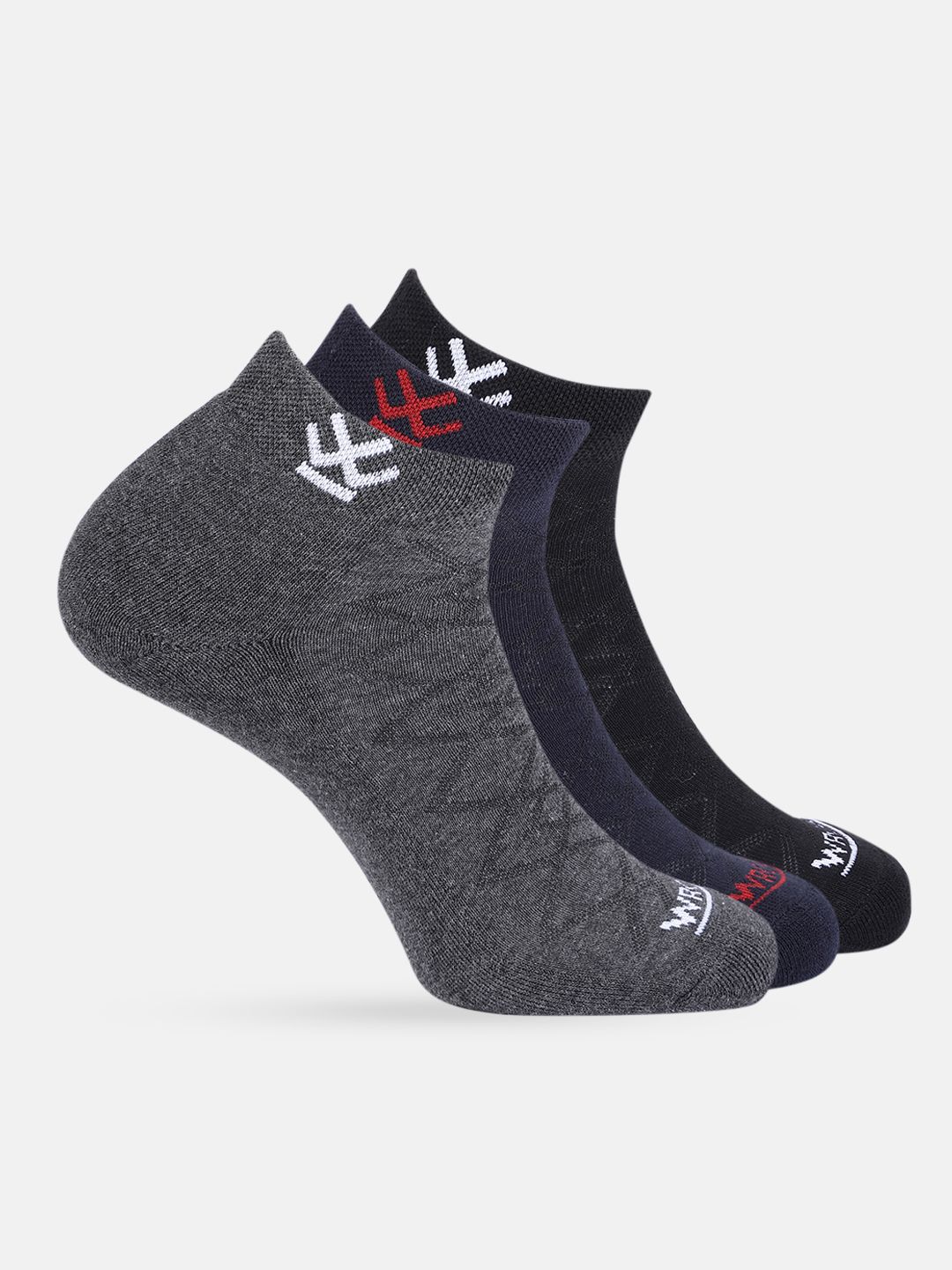 WROGN Unisex Pack of 3 Patterned Ankle Length Socks