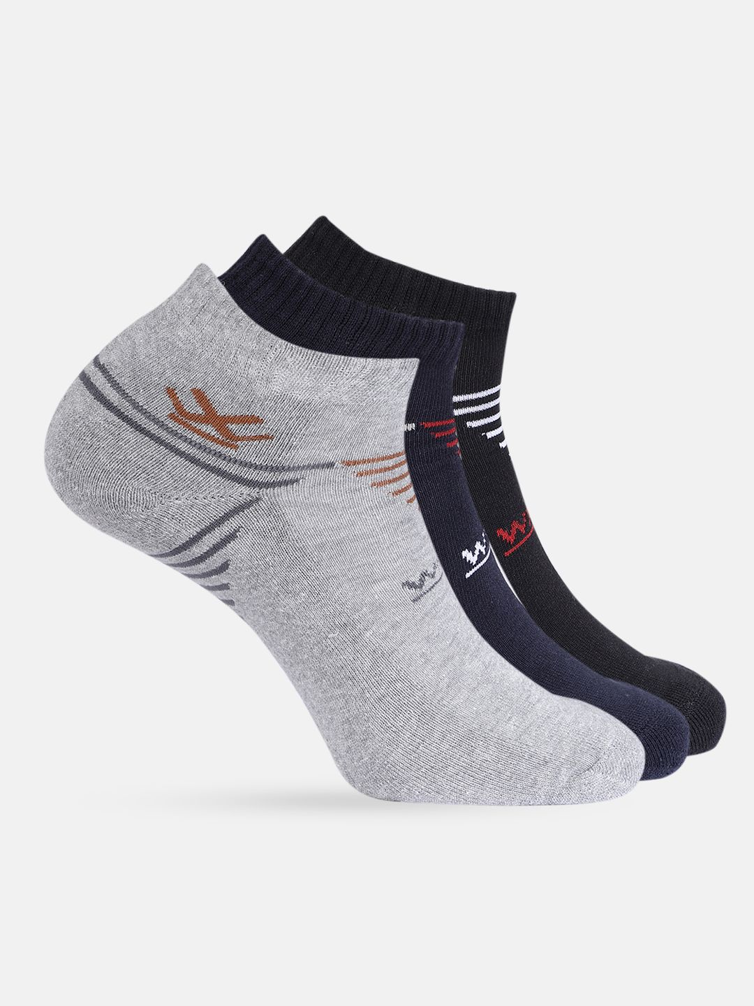 WROGN Unisex Pack of 3 Striped Ankle Length Socks