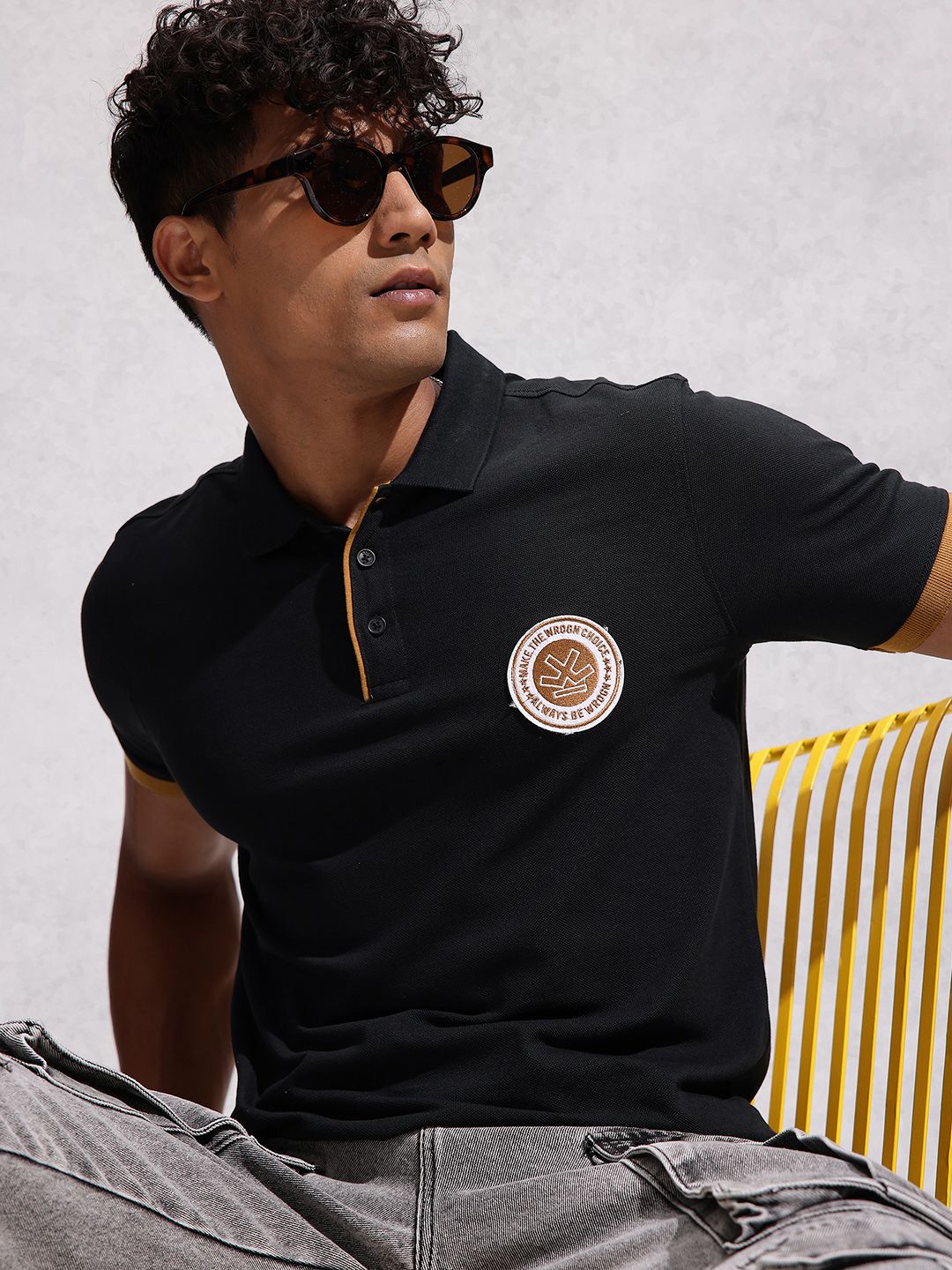 WROGN Men Polo Collar  Cotton Slim Fit T-shirt