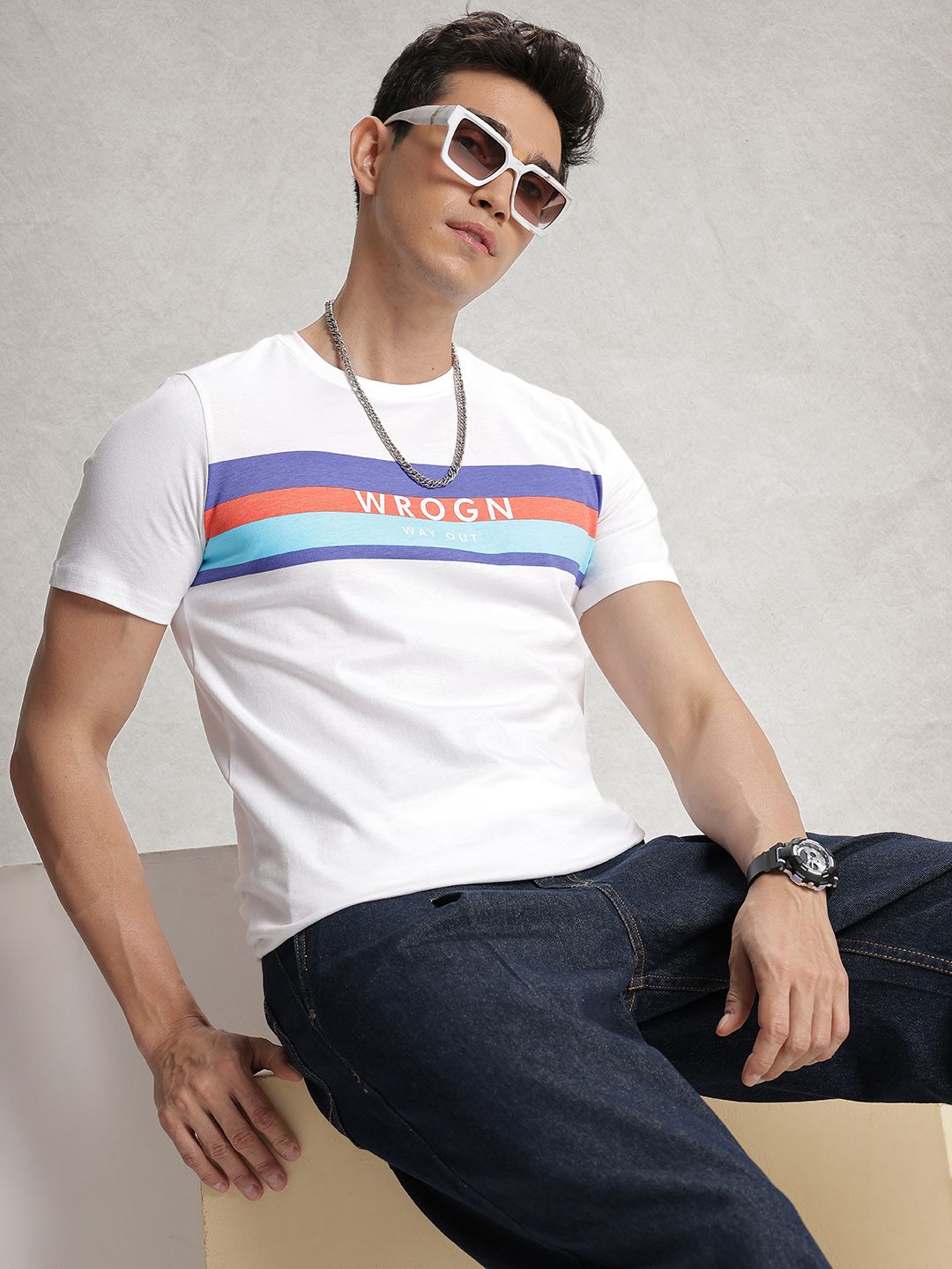WROGN Striped Pure Cotton Slim Fit T-shirt