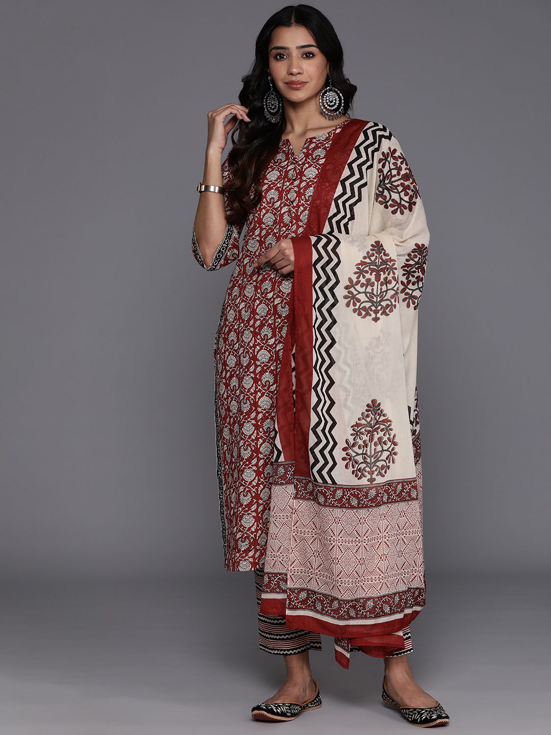 Libas Women Floral Printed Regular Pure Cotton Kurta with Palazzos & With Dupatta