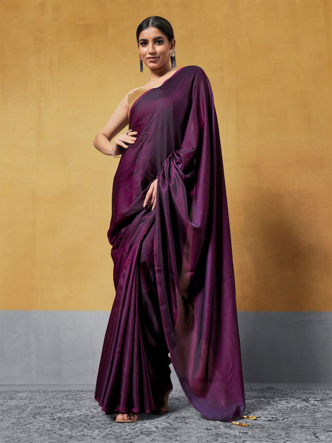 Mitera Violet Satin Designer Saree