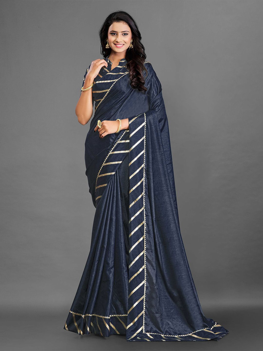 choiceit Blue Leheriya Silk Blend Bandhani Saree Price in India