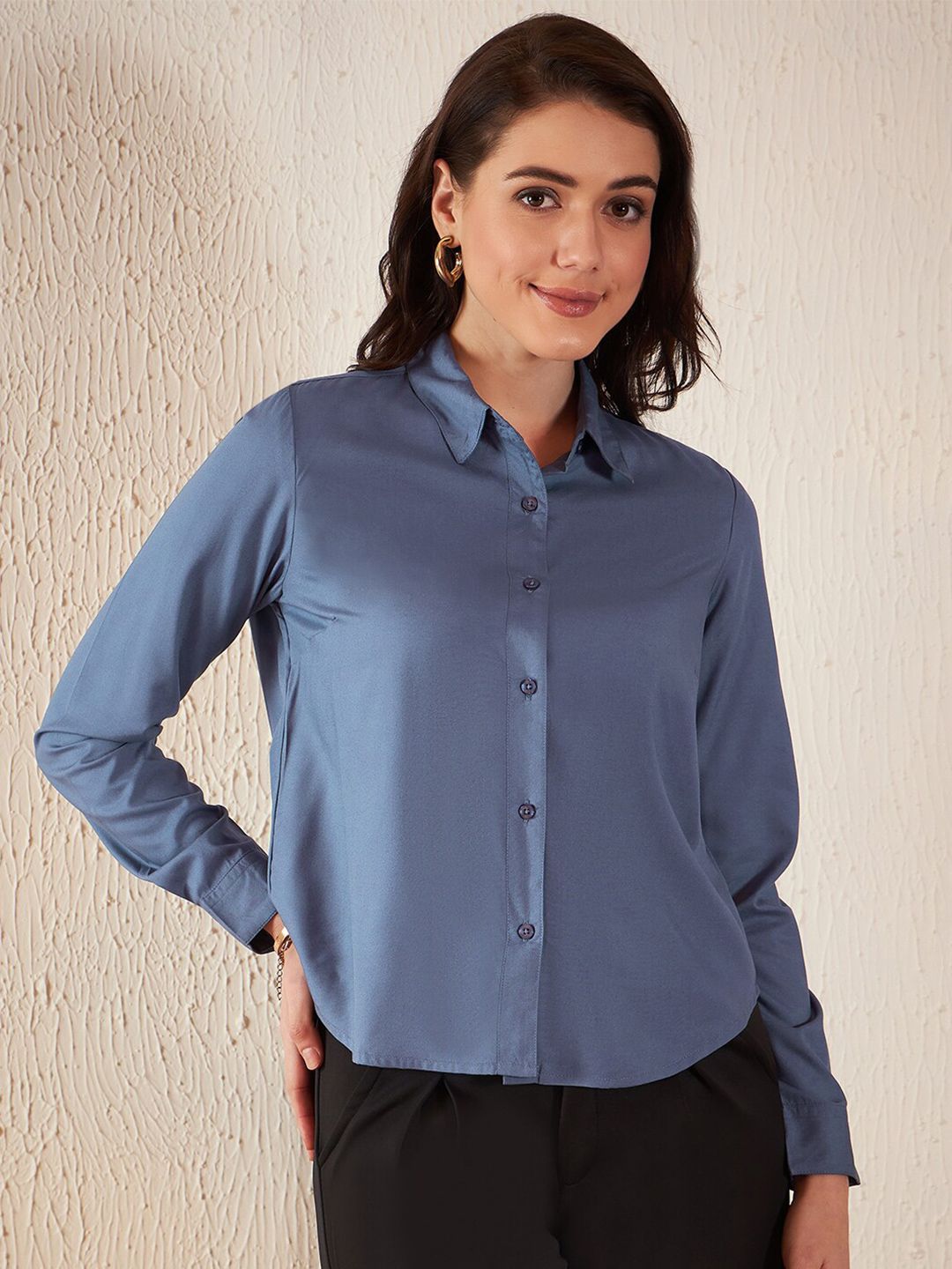 DENNISON Women Blue Smart Slim Fit Opaque Formal Shirt Price in India