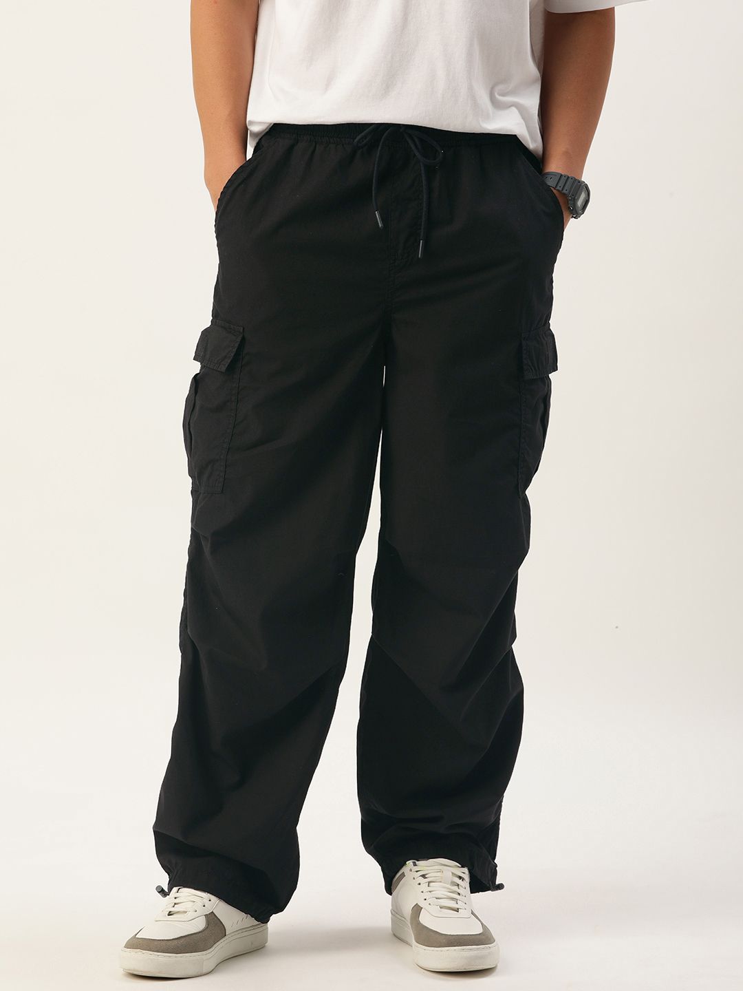 Bene Kleed Unisex Black Parachute Fit Pure Cotton Cargos Trousers Price in India