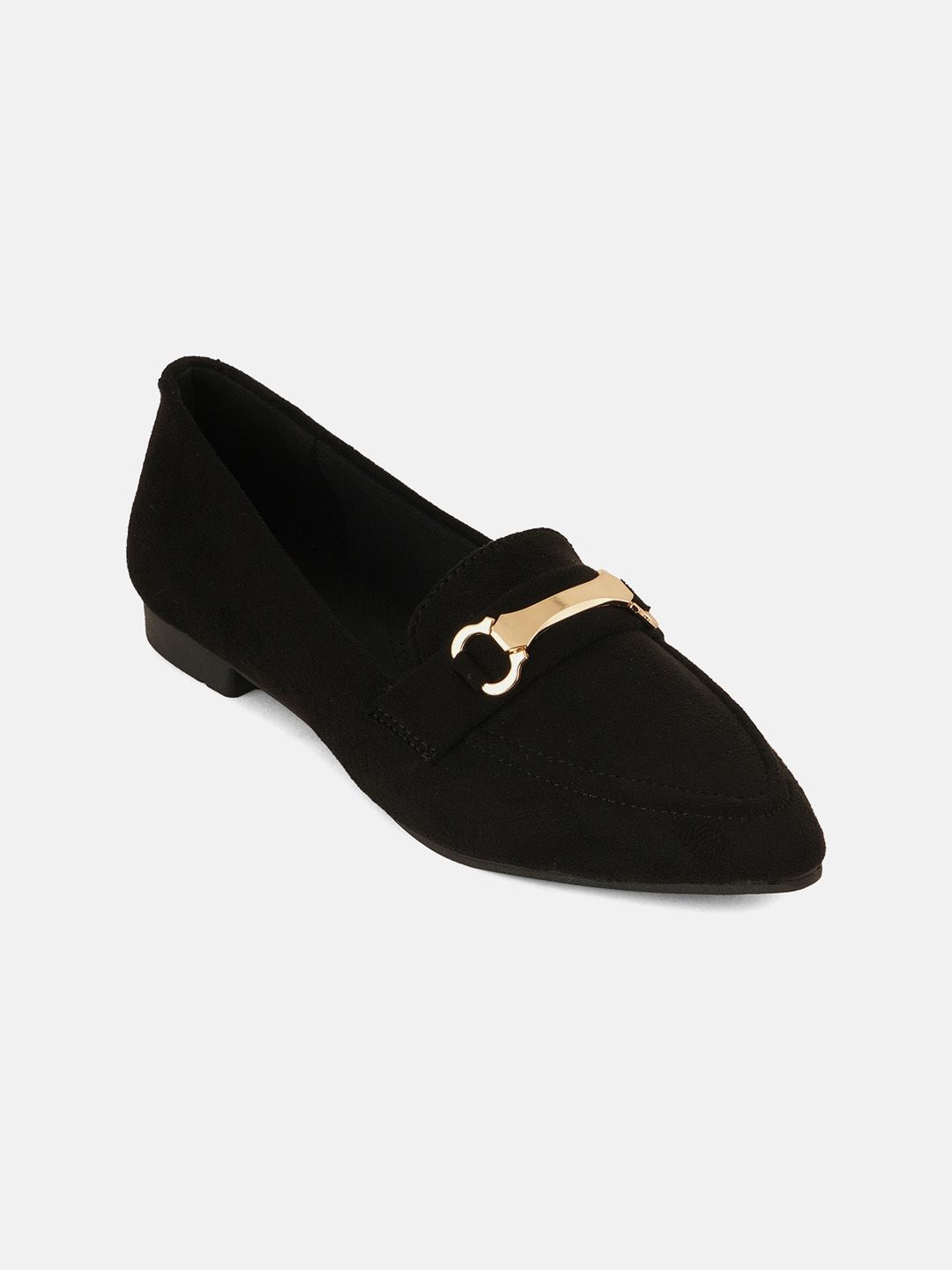 DressBerry Black Pointed Toe Embellished Ballerinas