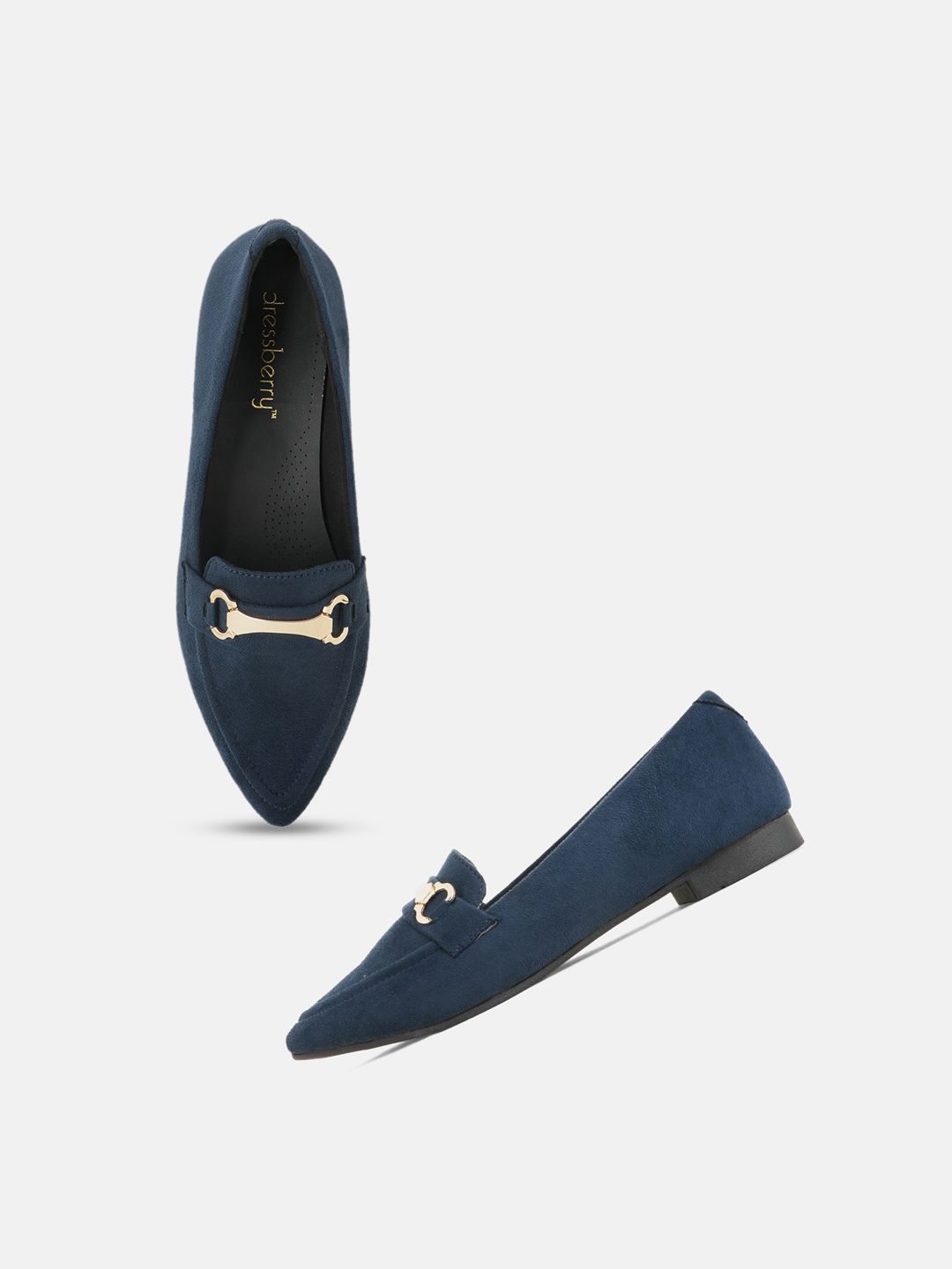 DressBerry Navy Blue Pointed Toe Embellished Ballerinas