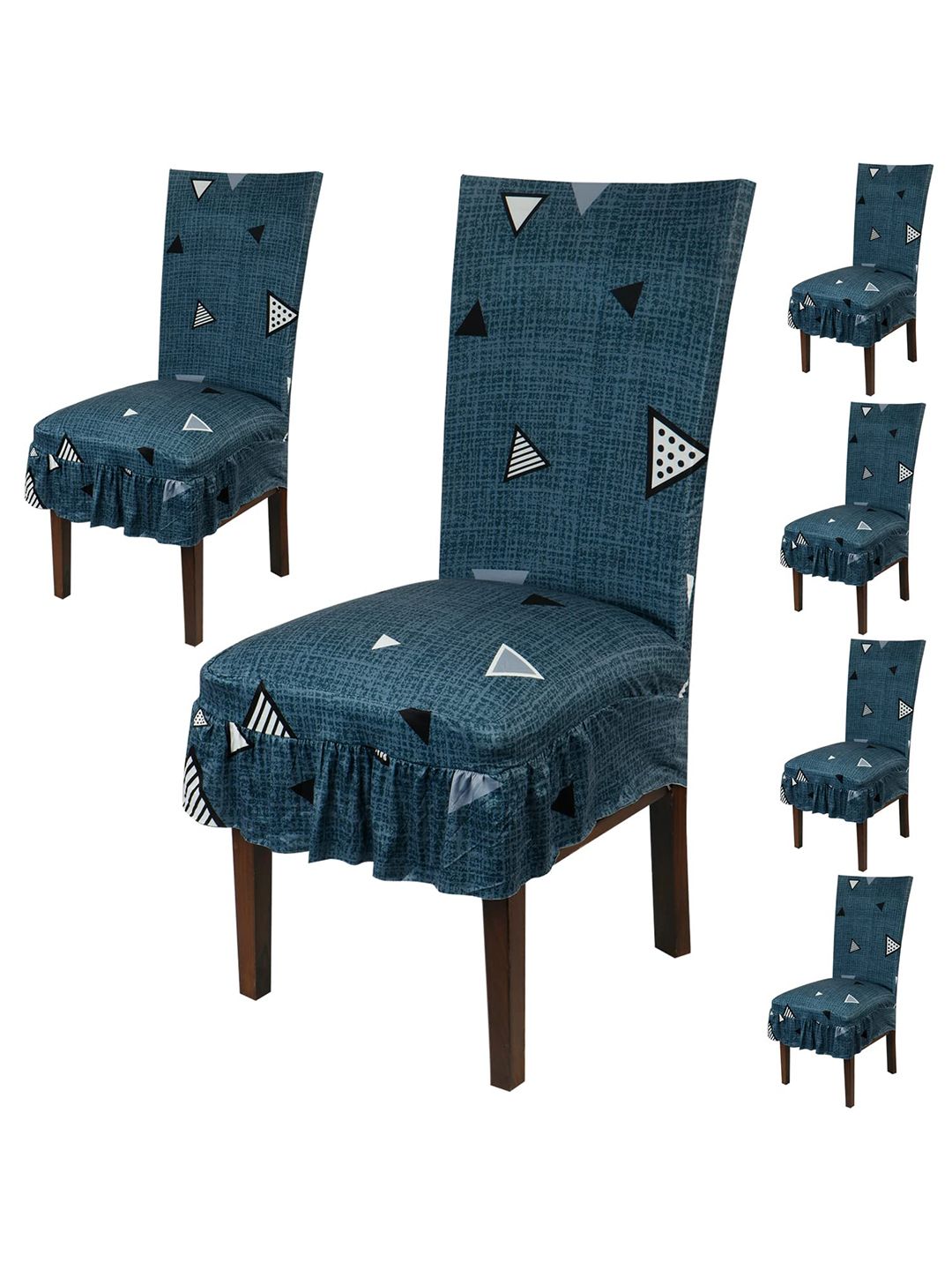 HOKIPO Grey & White 6 Pieces Frill Stretchable Dining Chair Covers
