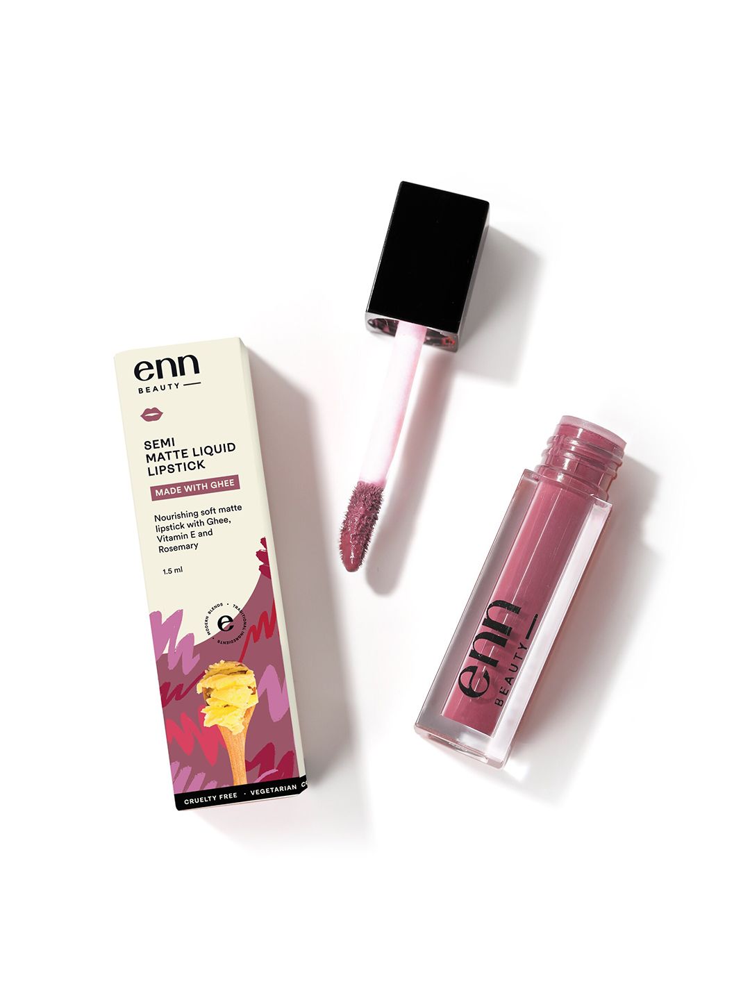 ENN Smudge Proof & Long Lasting Semi-Matte Liquid Lipstick with Ghee 1.5ml - Pink Velvet