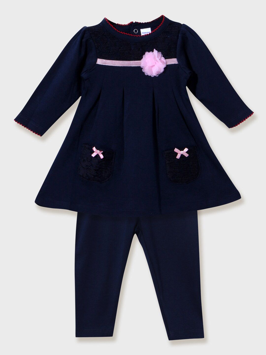 Moms Love Infant Girls Round Neck Cotton Frock With Leggings Clothing Set