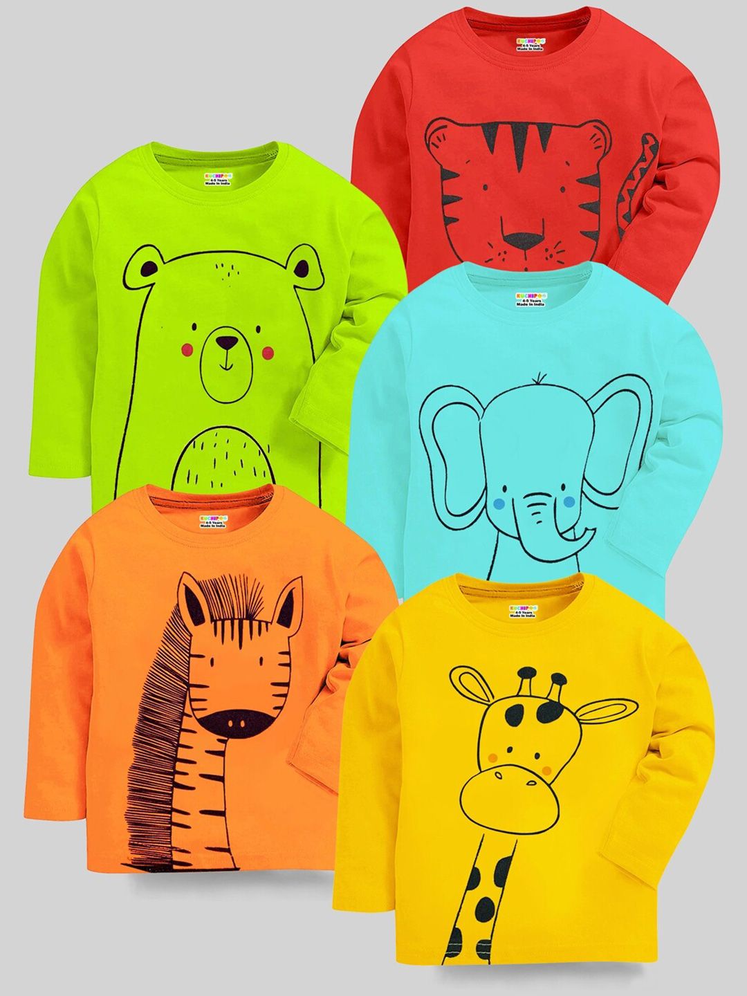 KUCHIPOO Kids Pack of 5 Graphic Printed T-shirt