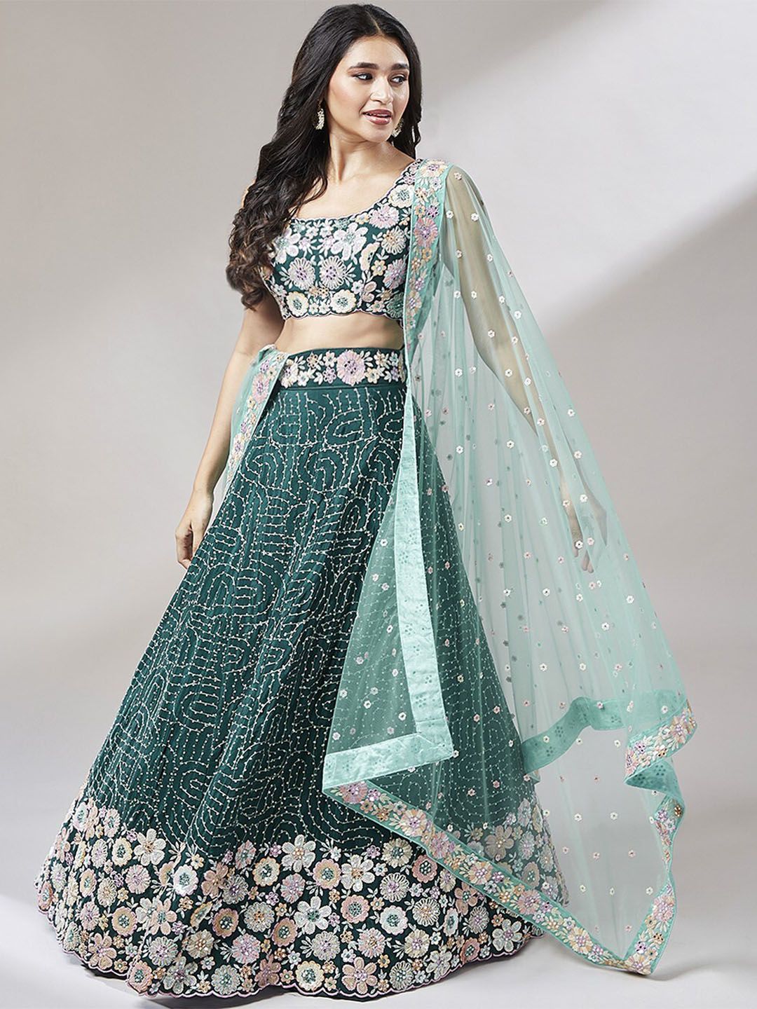 panchhi Sleeveless Sequinned Semi-Stitched Lehenga & Unstitched Blouse With Dupatta Price in India