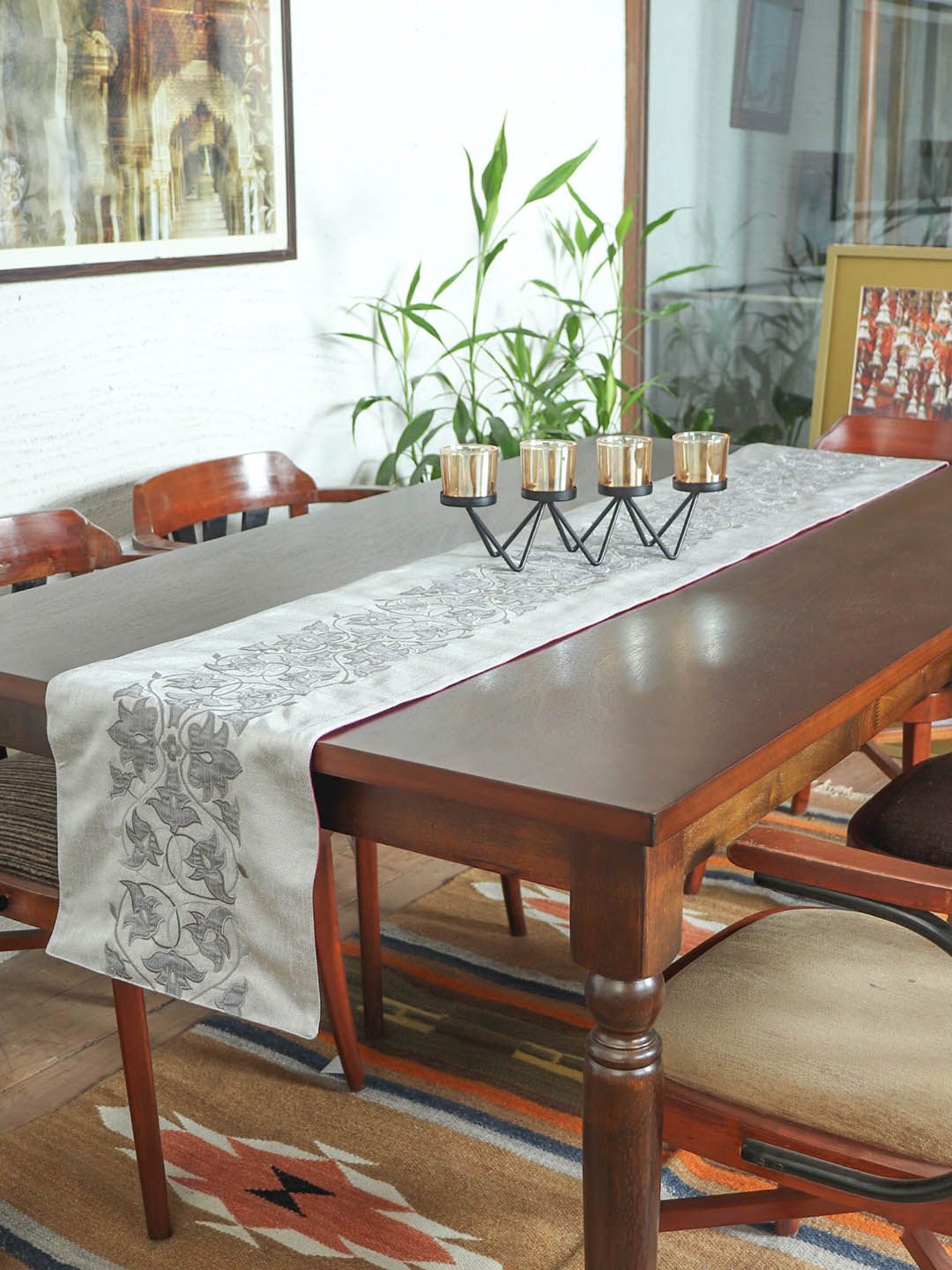 ZEBA Grey Floral Embroidered Table Runners deal from myntra