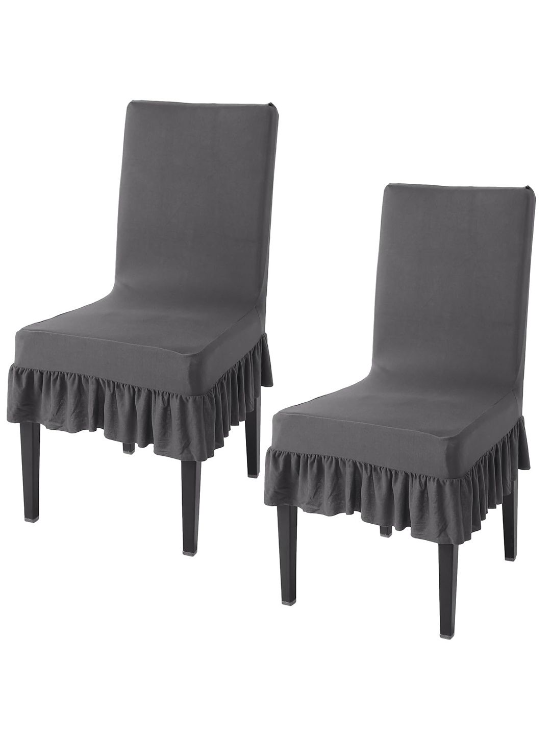 HOKIPO Grey 2 Piece Frilled Dining Chair Covers