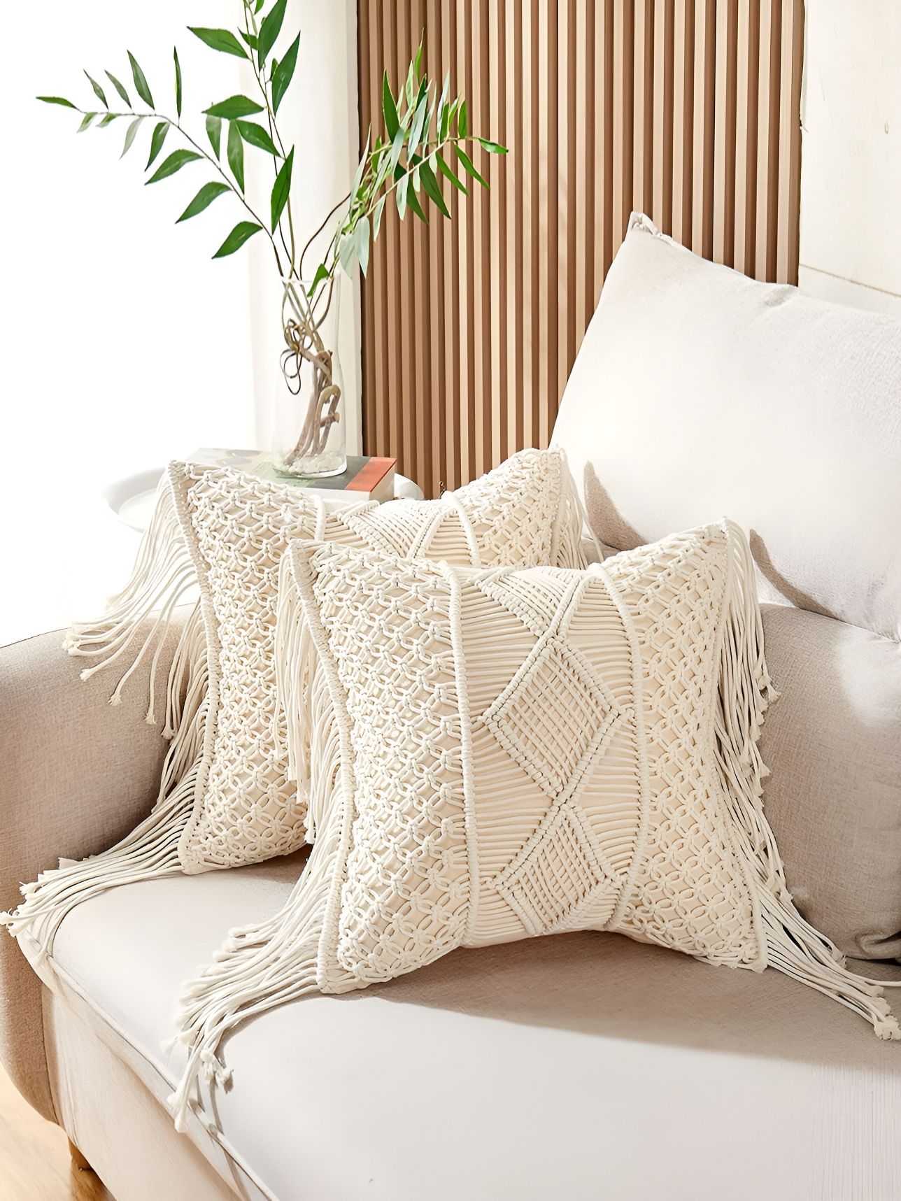 Textile and Beyond Off White 2 Pieces Square Cushion Covers