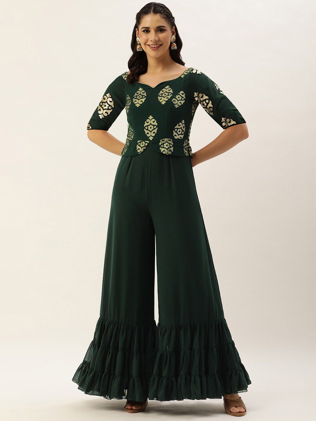 Ethnovog Embroidered Sequinned Ruffles Basic Jumpsuit Price in India