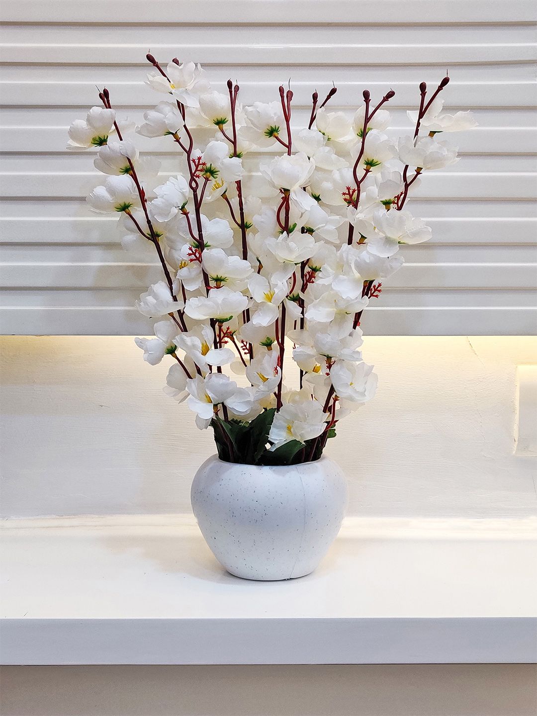 ARTSY ARTSY White Cherry Blossom Artificial Flowers With Pot
