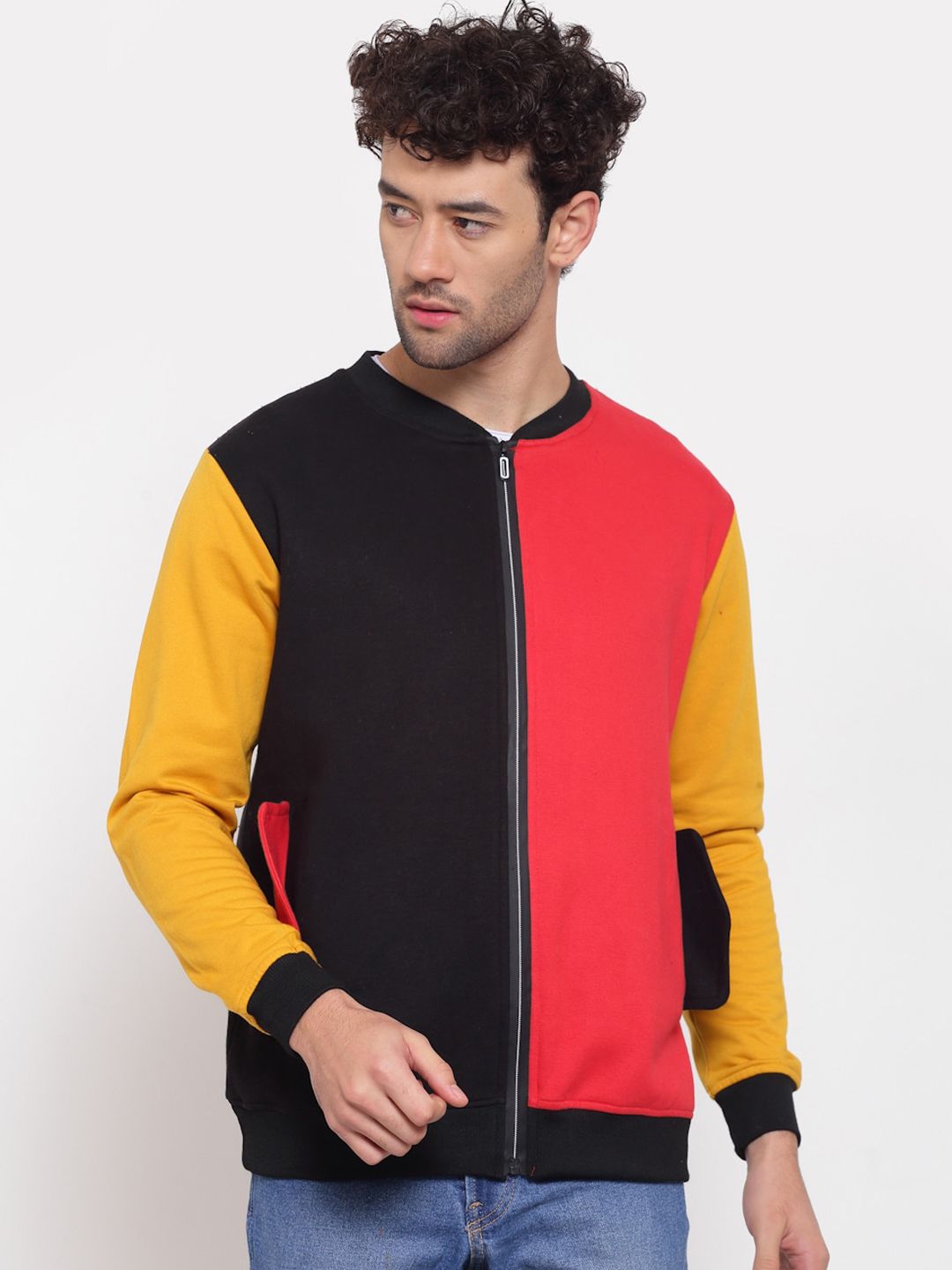 PAUSE SPORT Lightweight Mock Collar Colorblocked Cotton Bomber Jacket