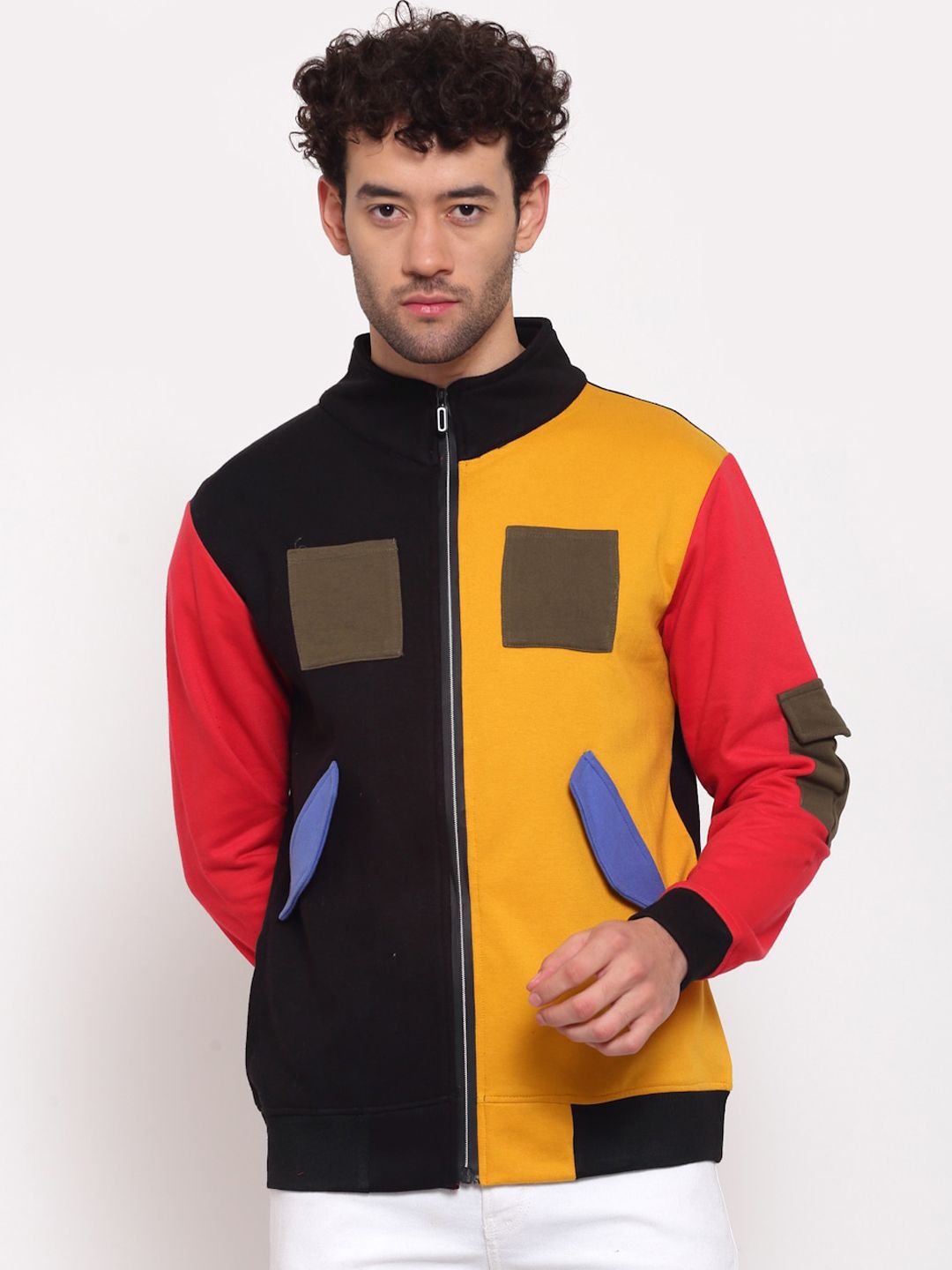 PAUSE SPORT Colourblocked Mock Collar Lightweight Bomber Jacket