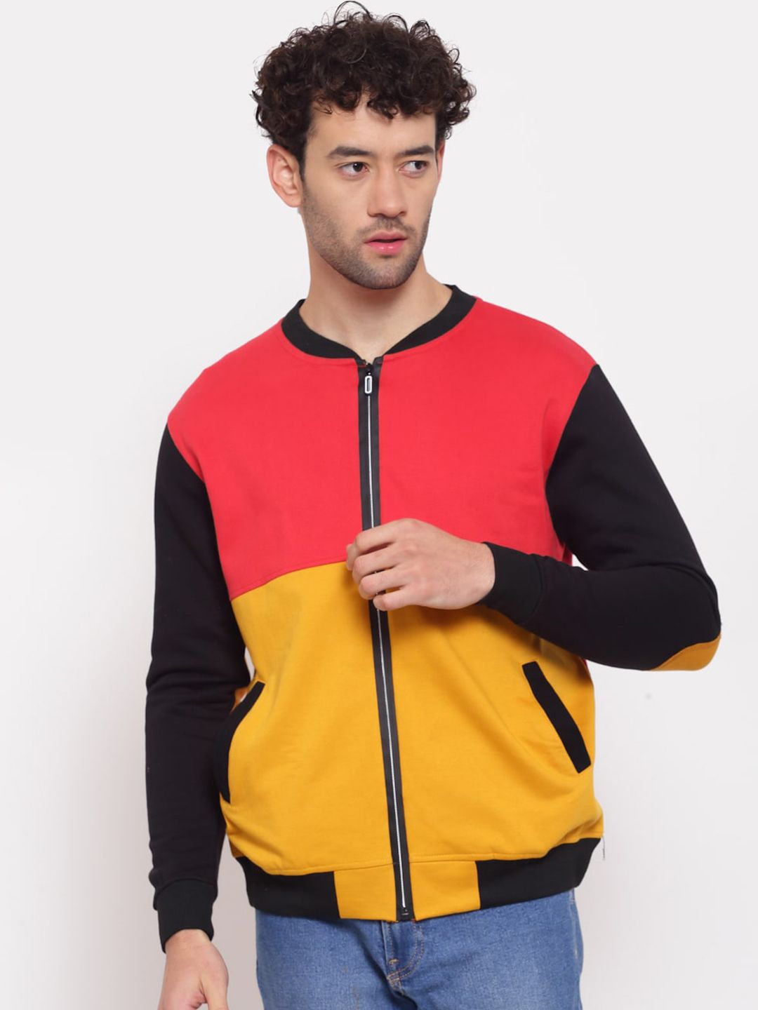 PAUSE SPORT Lightweight Mock Collar Colorblocked Cotton Bomber Jacket