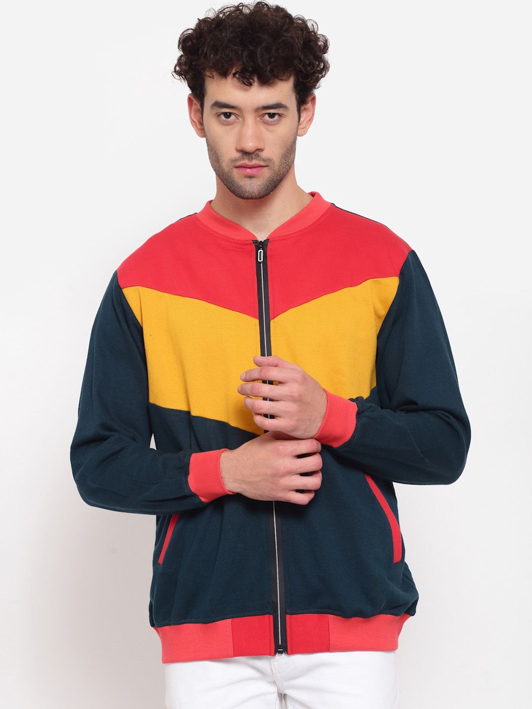 PAUSE SPORT Colourblocked Mock Collar Lightweight Bomber Jacket