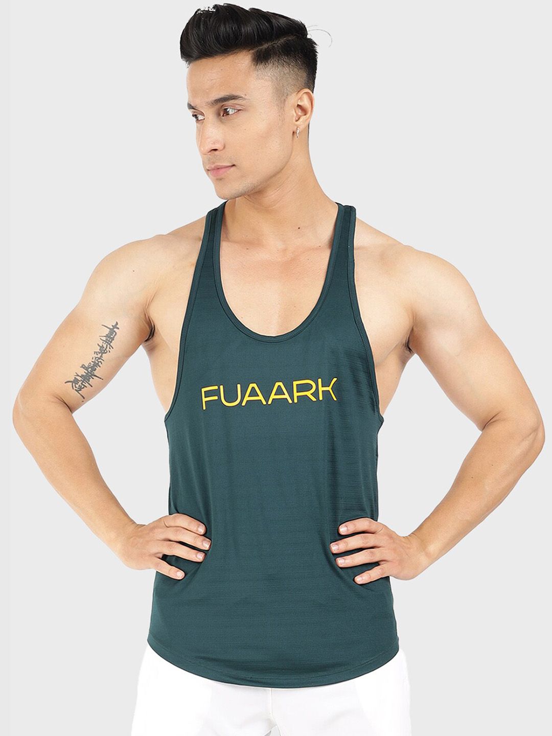 FUAARK Printed Breatheable Gym Vest Revolve Stringer Bottle Green S-Bottle Green