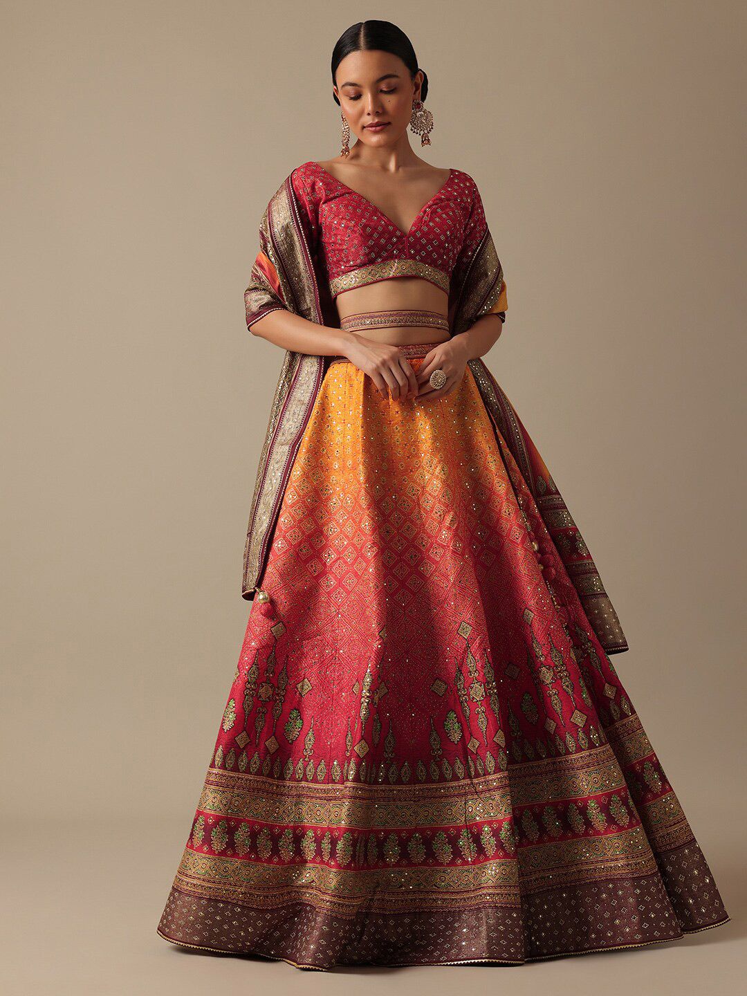 KALKI Fashion Orange Embellished Ready to Wear Lehenga & Blouse With Dupatta