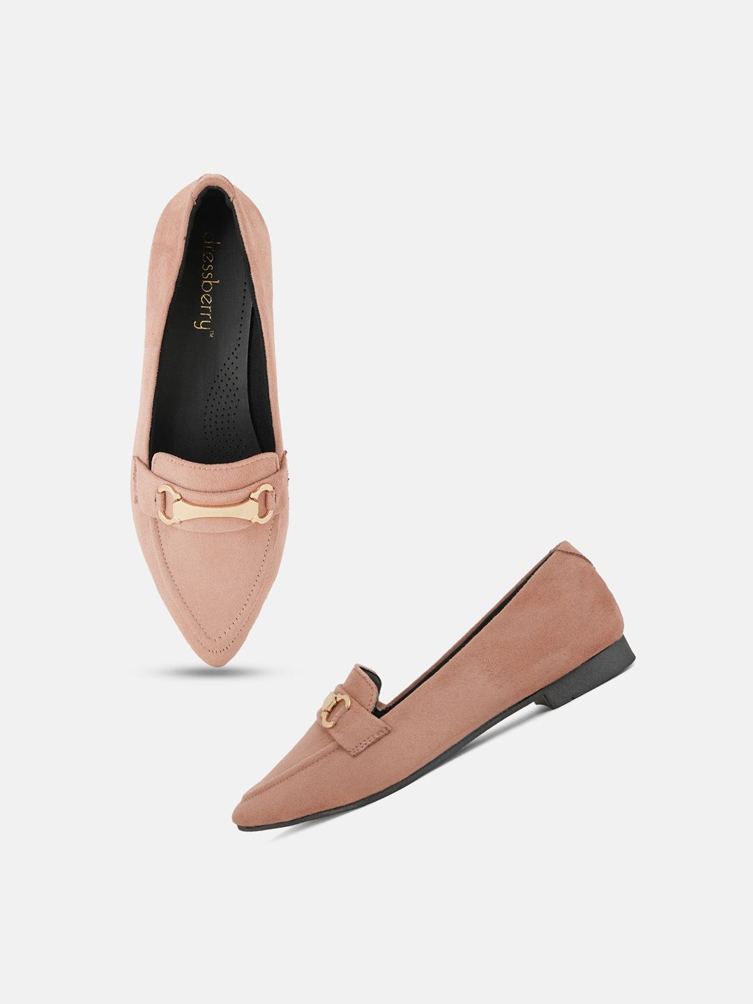 DressBerry Peach-Coloured Pointed Toe Embellished Party Ballerinas