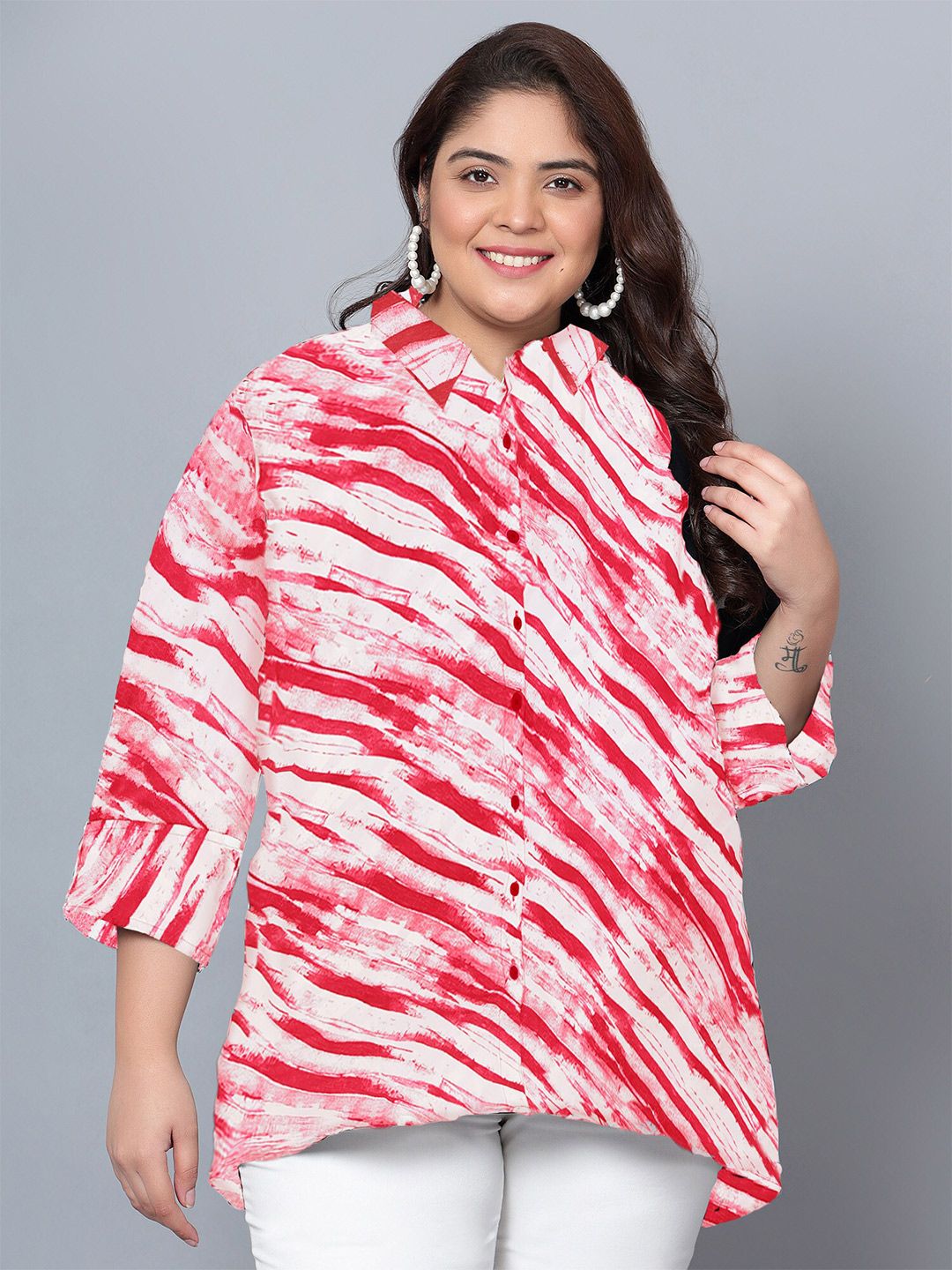 Indietoga Women Red Classic Opaque Printed Casual Shirt